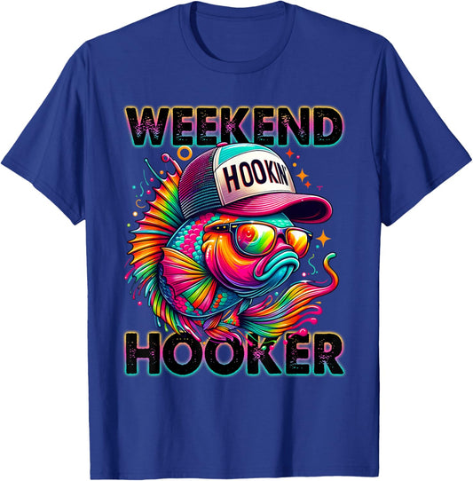 Weekend Hooker Funny Fishing Colorful Tie Dye Seabass Fish T-Shirt - T-Shirt | Royal