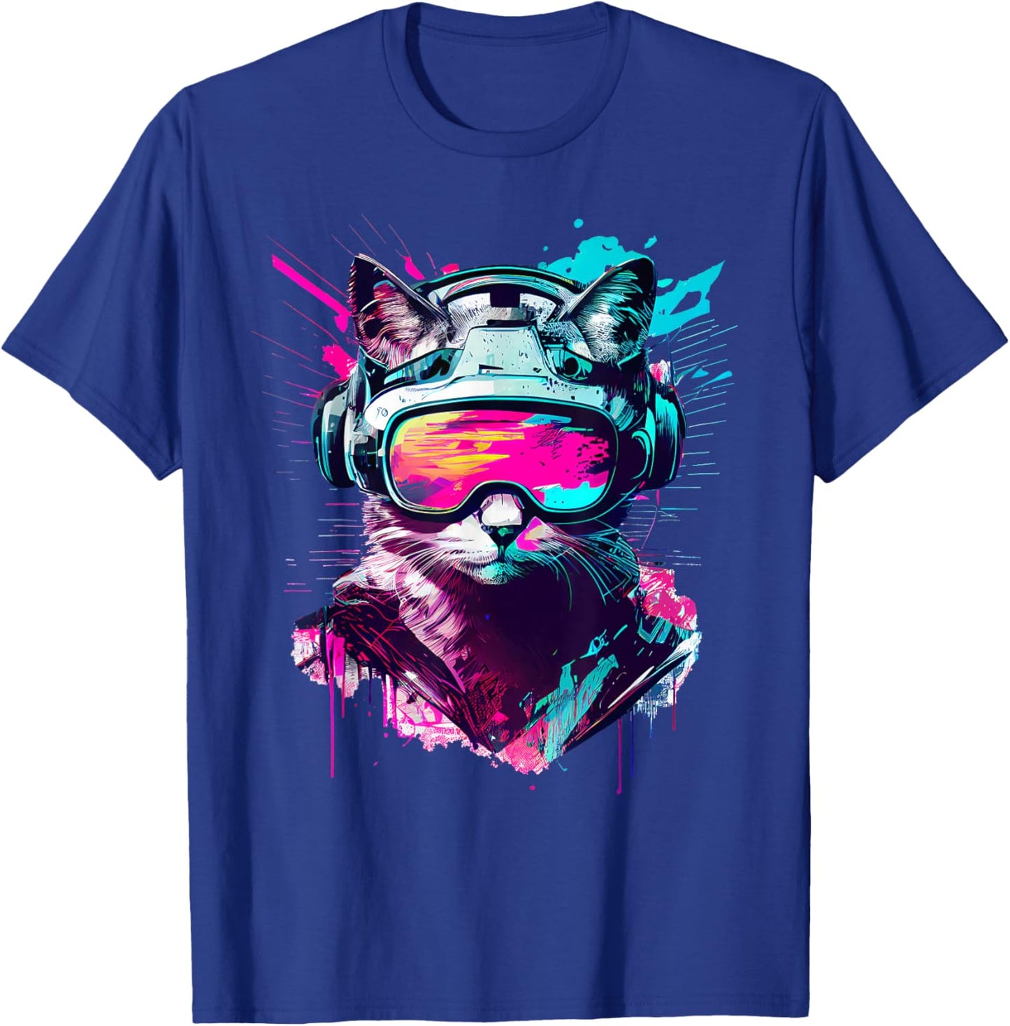 Funny VR Gamer Cat in VR Headset Virtual Reality Gaming T-Shirt - T-Shirt | Royal