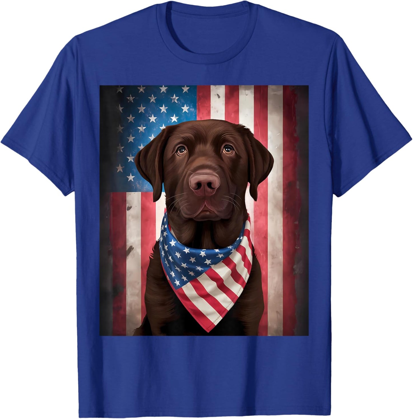 American Chocolate Labrador American Flag 4th of July Dog T-Shirt - T-Shirt | Royal
