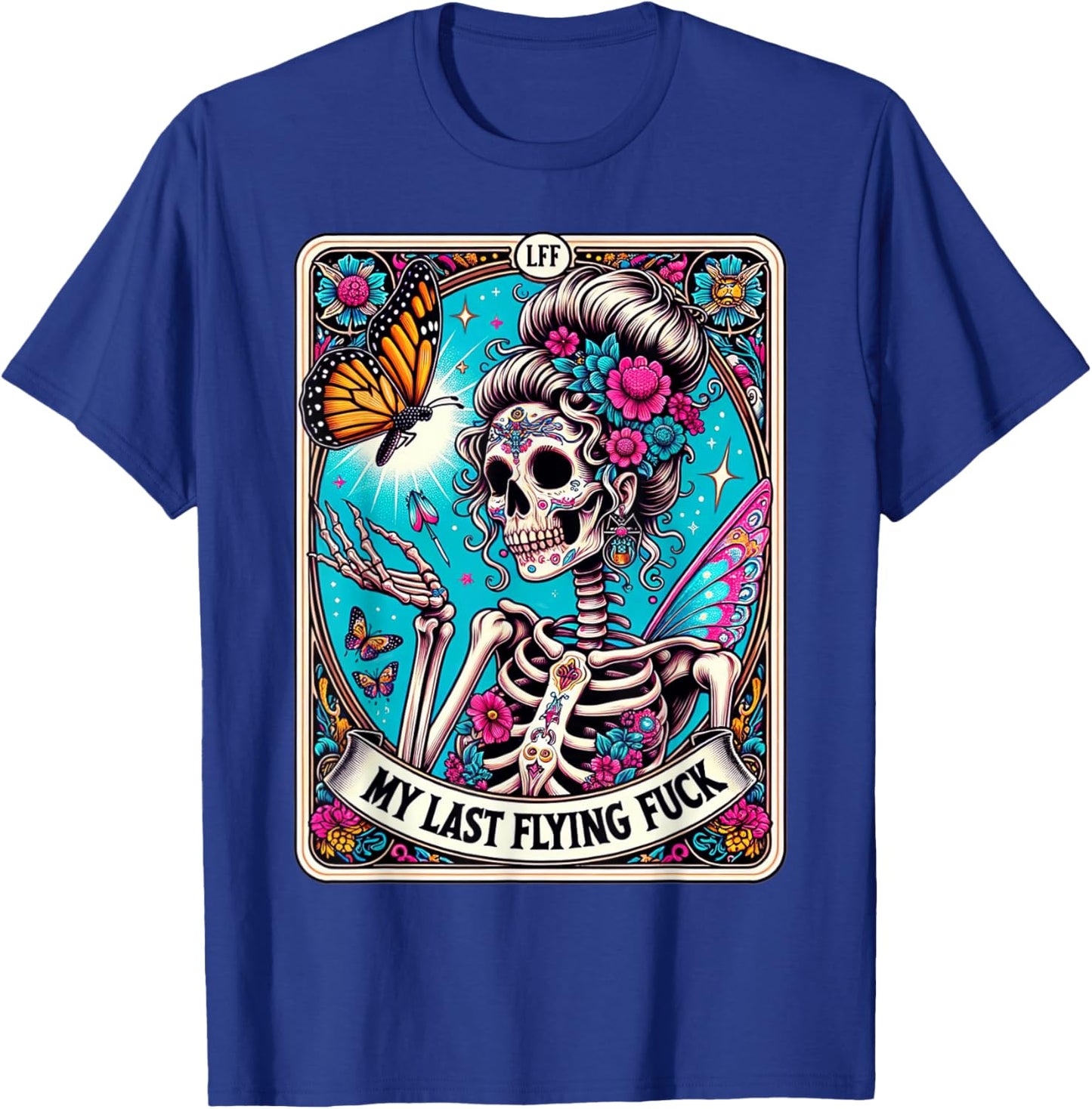 My Last Flying, Funny Sayings Skeleton Retro 70s Tarot Card T-Shirt - T-Shirt | Royal