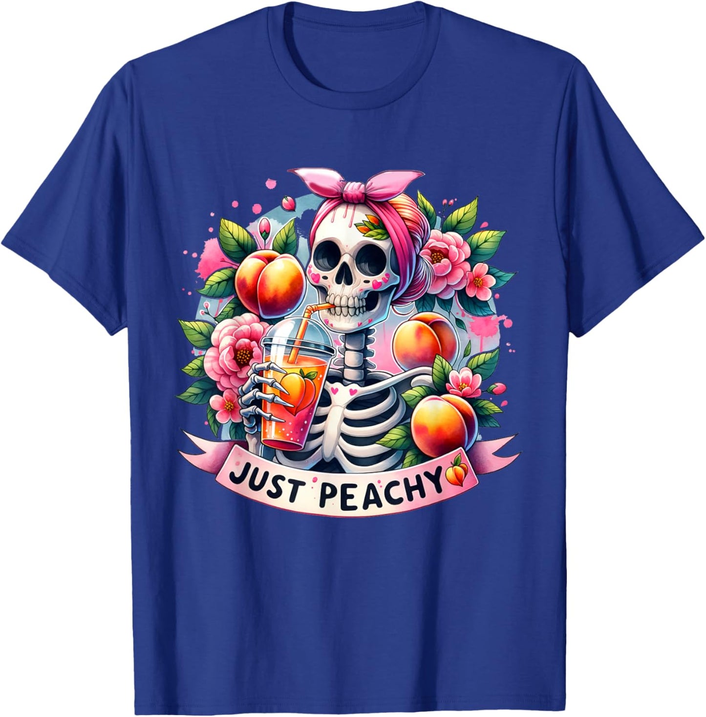Just Peachy Skeleton Retro 70s Hippie Summer Vibes Funny Women T-Shirt - T-Shirt | Royal