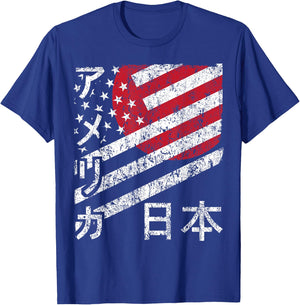 USA Japan Flag American Japanese Matching Group Gift T-Shirt - T-Shirt | Royal