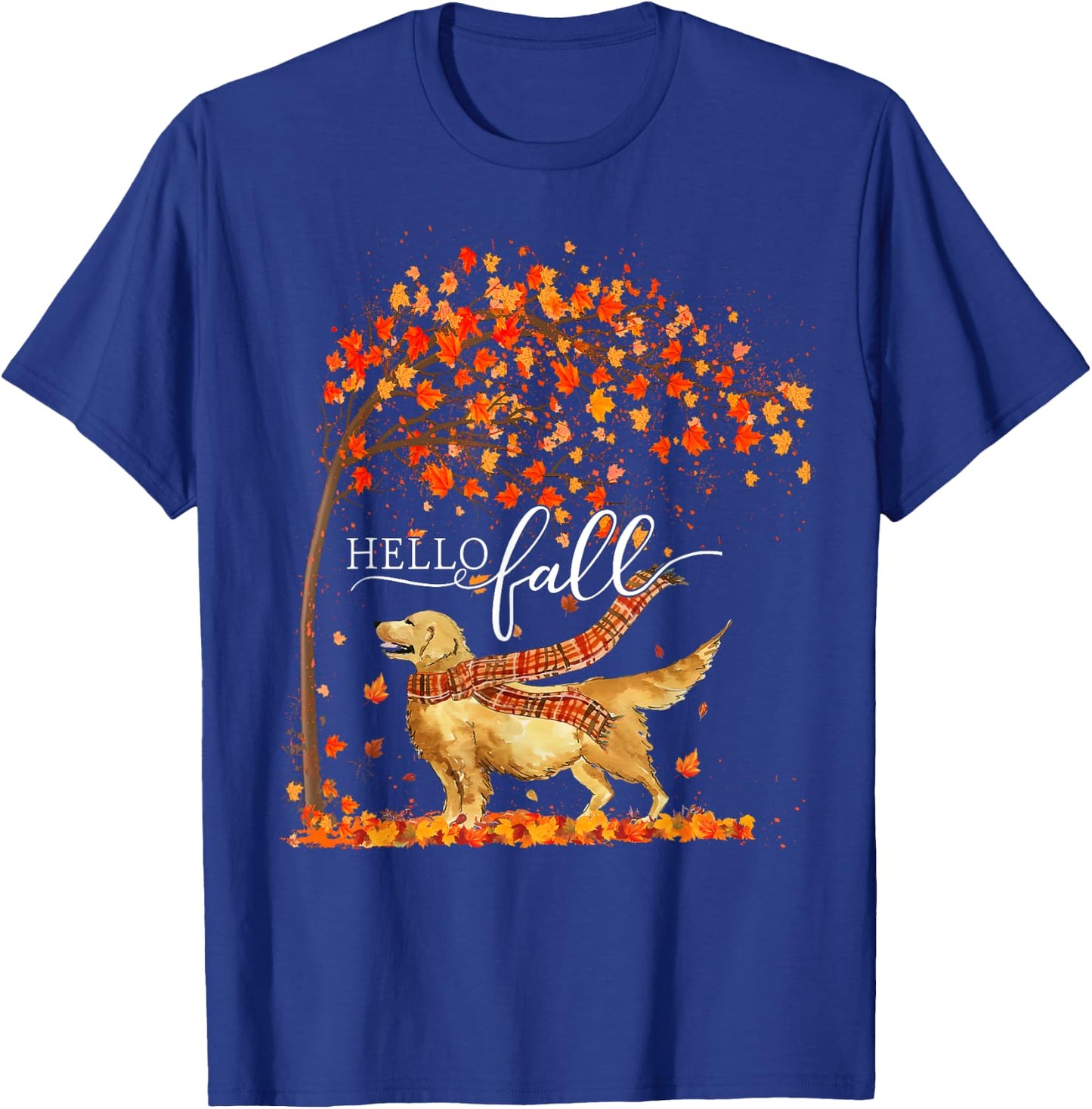 Hello Fall Tree Thanksgiving Dog Lover Golden Retriever Women T-Shirt - T-Shirt | Royal