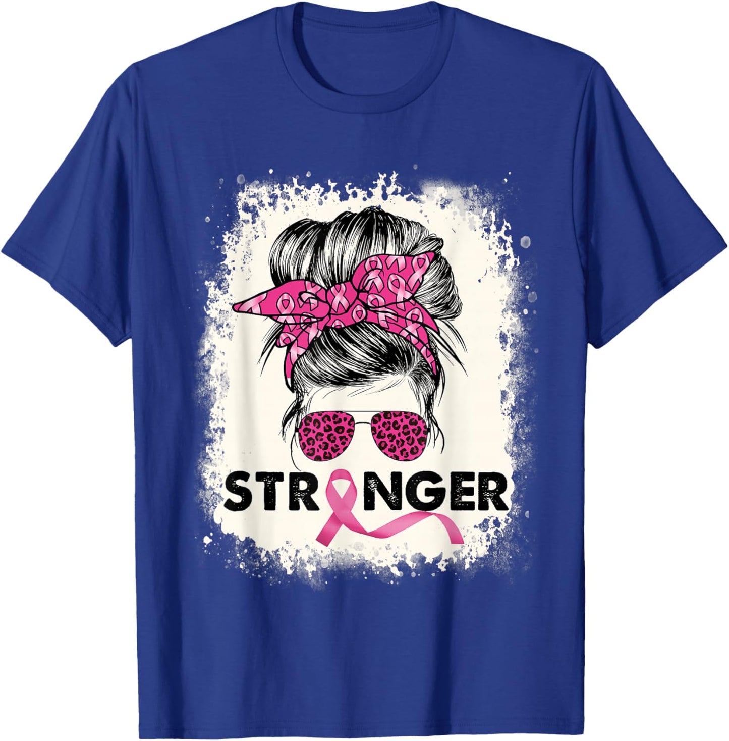 Stronger Messy Bun Breast Cancer Awareness Pink Warrior T-Shirt - T-Shirt | Royal