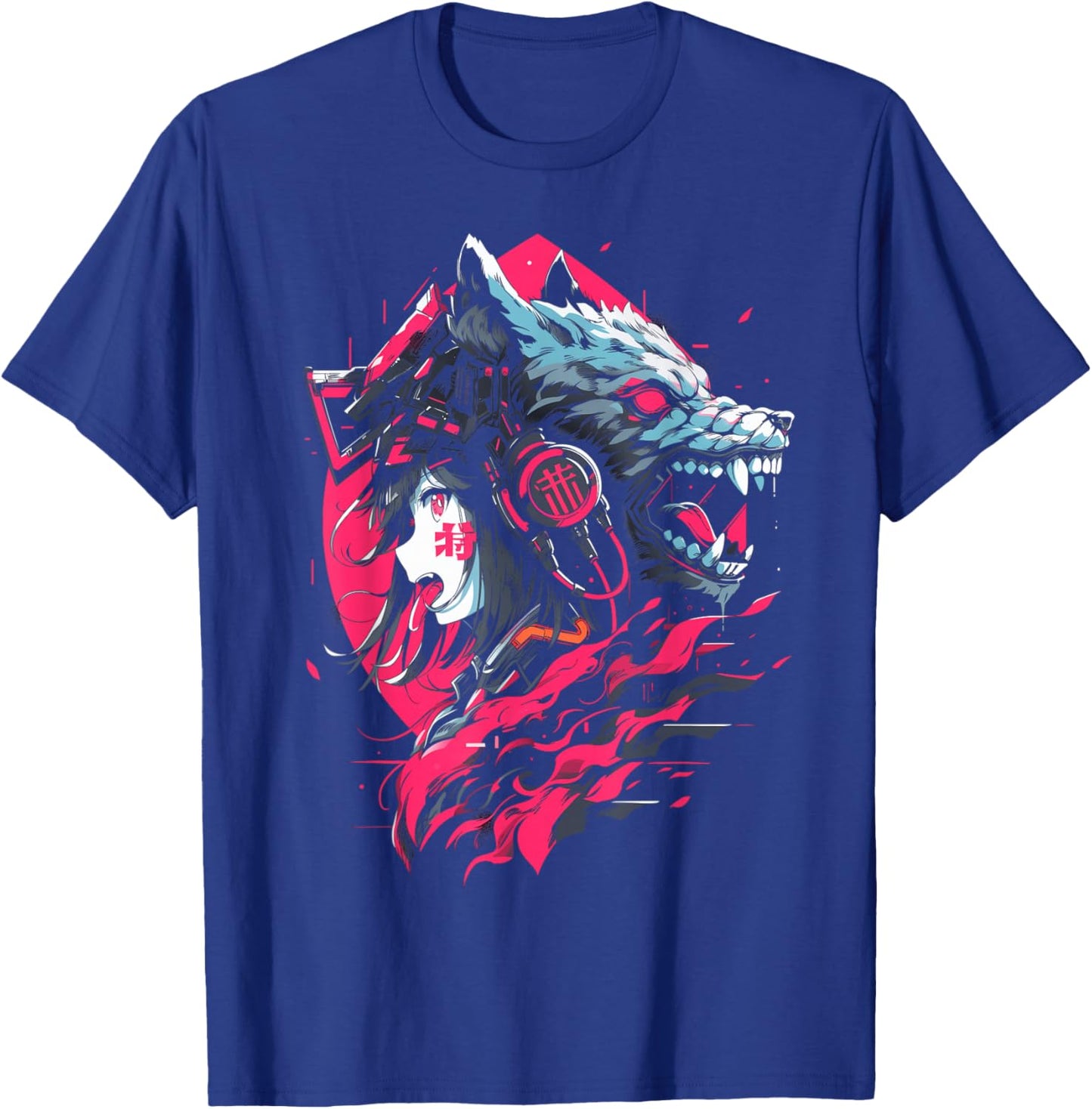 Anime Manga Cyberpunk Aesthetic Techwear Harajuku | Wolf T-Shirt - T-Shirt | Royal