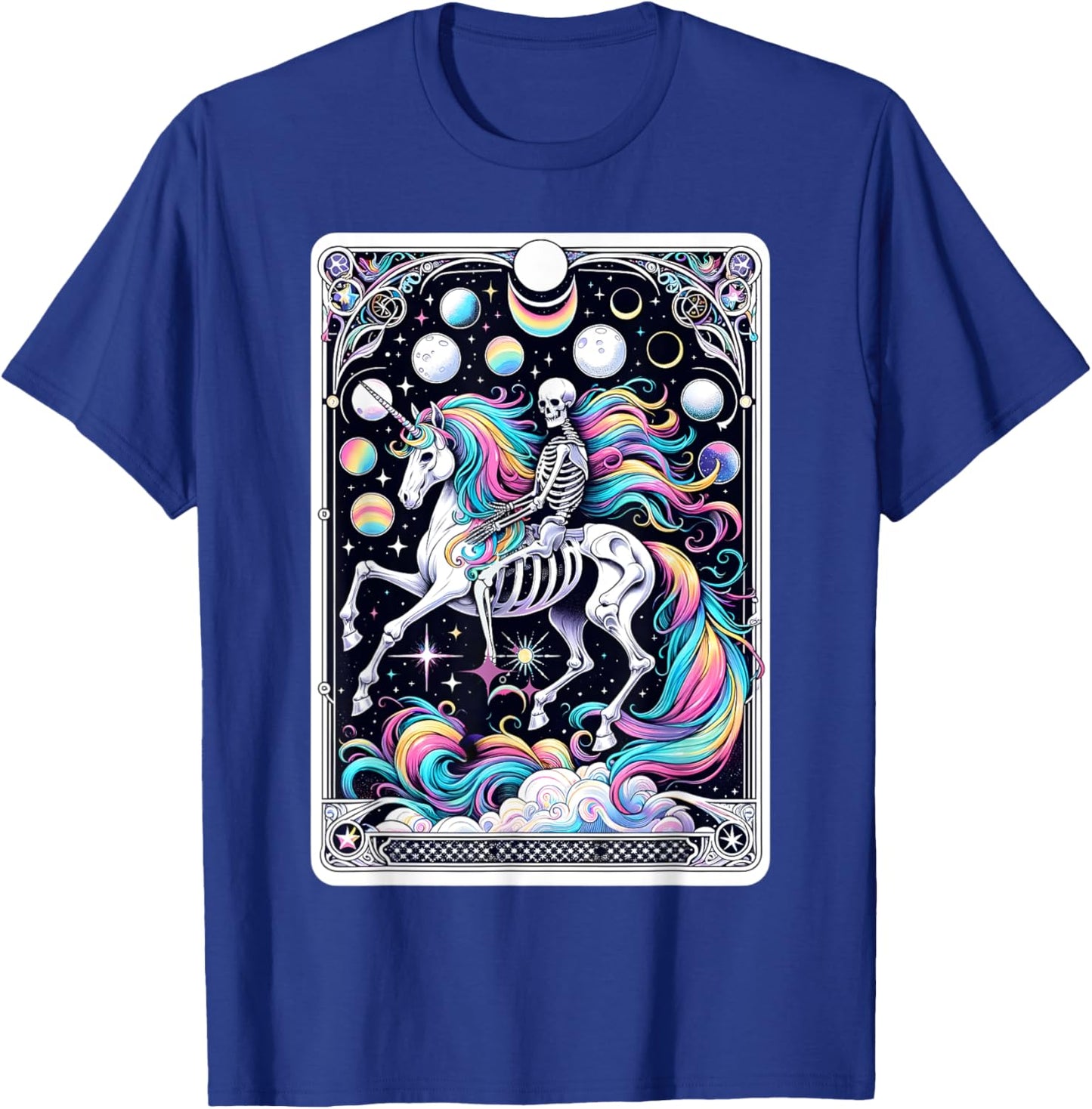 Skeleton Riding Unicorn Tarot Card Celestial Fantasy Art T-Shirt - T-Shirt | Royal