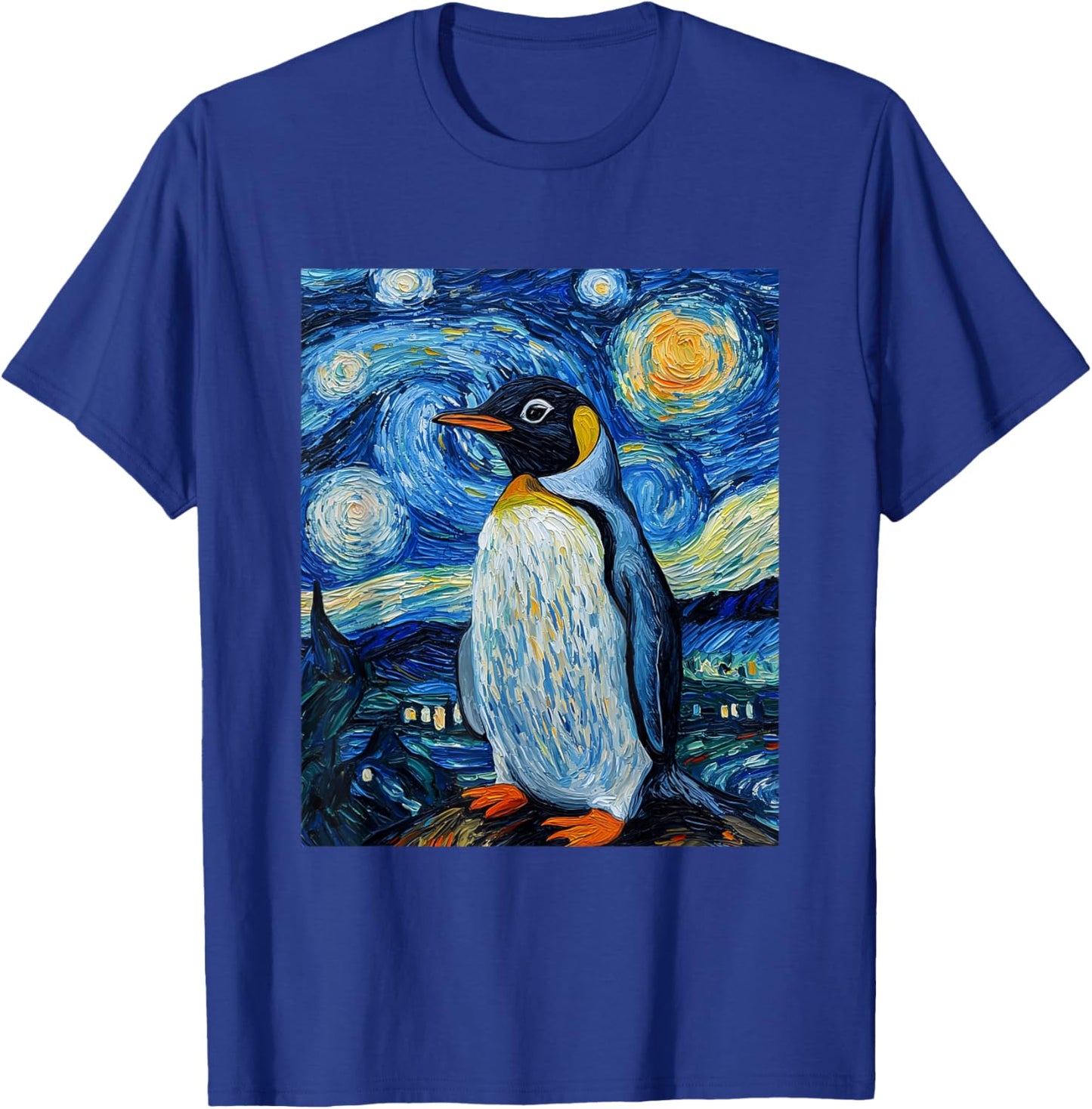 Penguin Bird - Van Gogh Style - Starry Night T-Shirt - T-Shirt | Royal