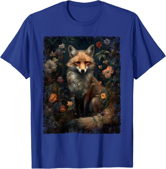 Dark Forest Cottagecore Floral Fox Aesthetic Art Women Girls T-Shirt - T-Shirt | Royal