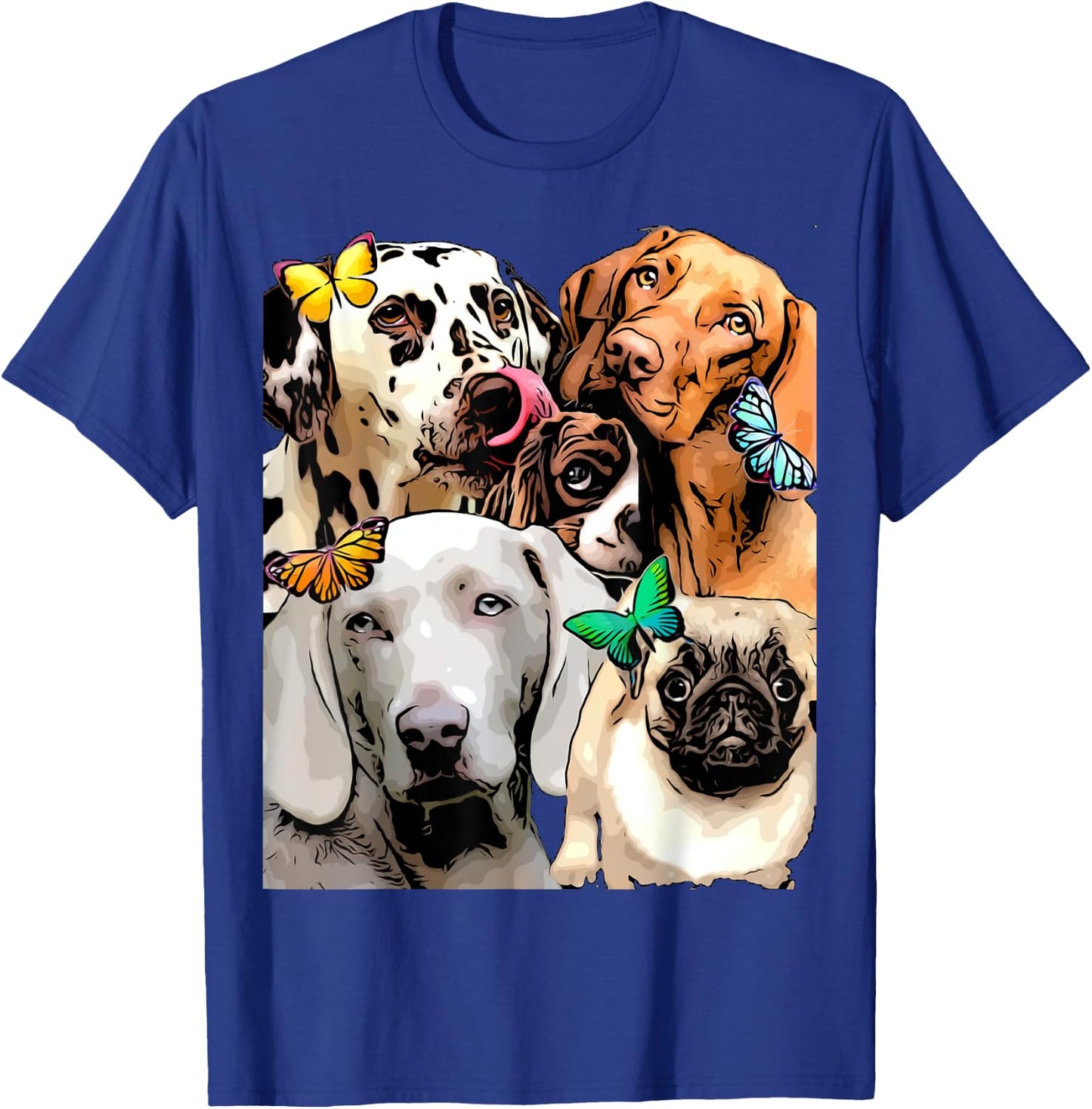 Cute Funny Dogs and Butterflies Graphic Trending Prints T-Shirt - T-Shirt | Royal