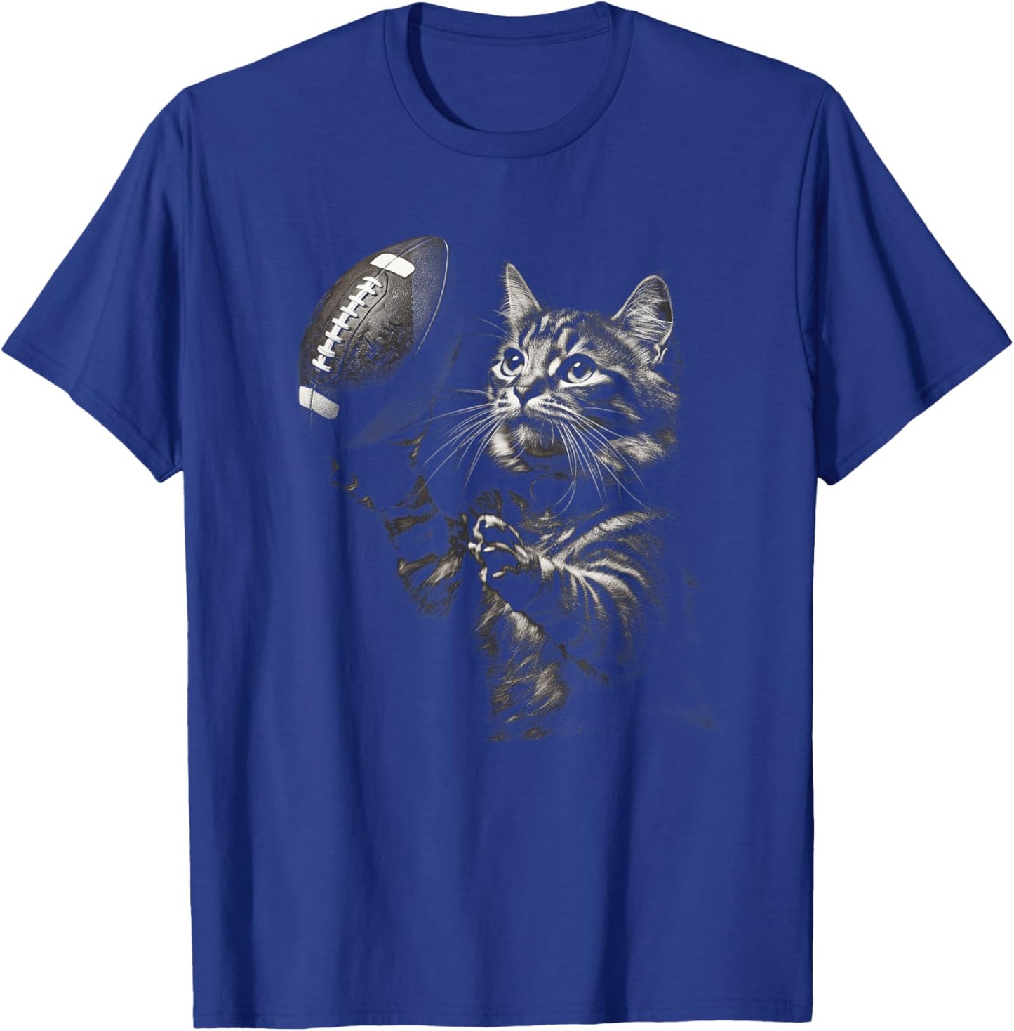 Football Cat Funny American Football Kitten Women Men Kids T-Shirt - T-Shirt | Royal