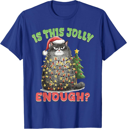 Is This Jolly Enough Funny Cat Christmas Tree Xmas Cat Lover Women Kids T-Shirt - T-Shirt | Royal