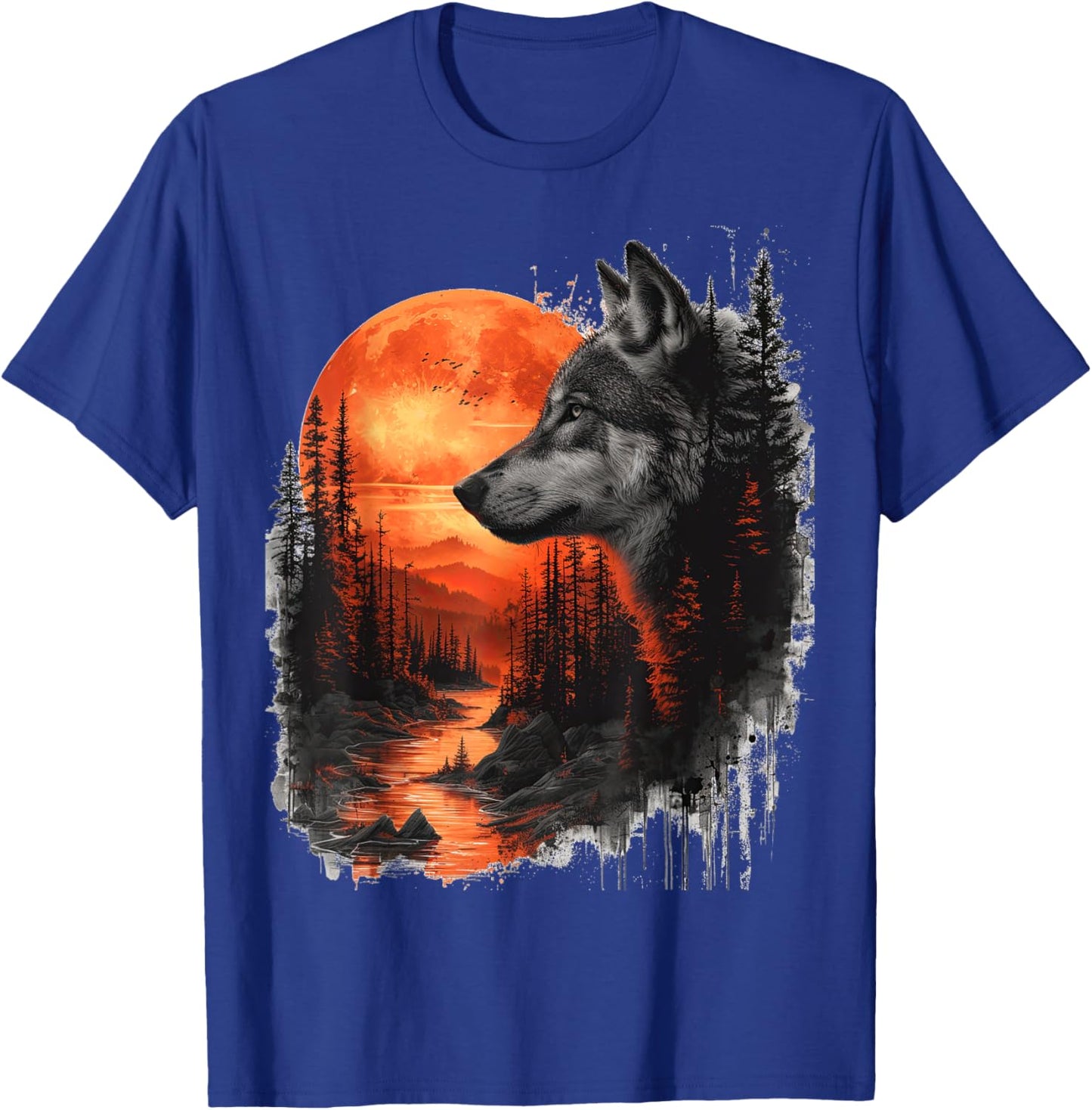 Wolf in front of moon and trees wolves wild animal T-Shirt - T-Shirt | Royal
