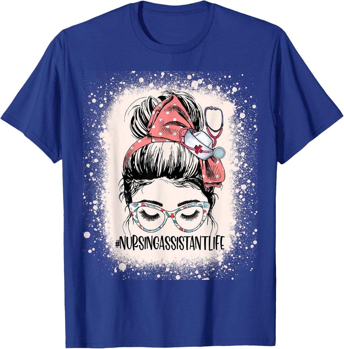 Messy Bun Nursing Assistant Life Women Funny CNA RN Nurse T-Shirt - T-Shirt | Royal
