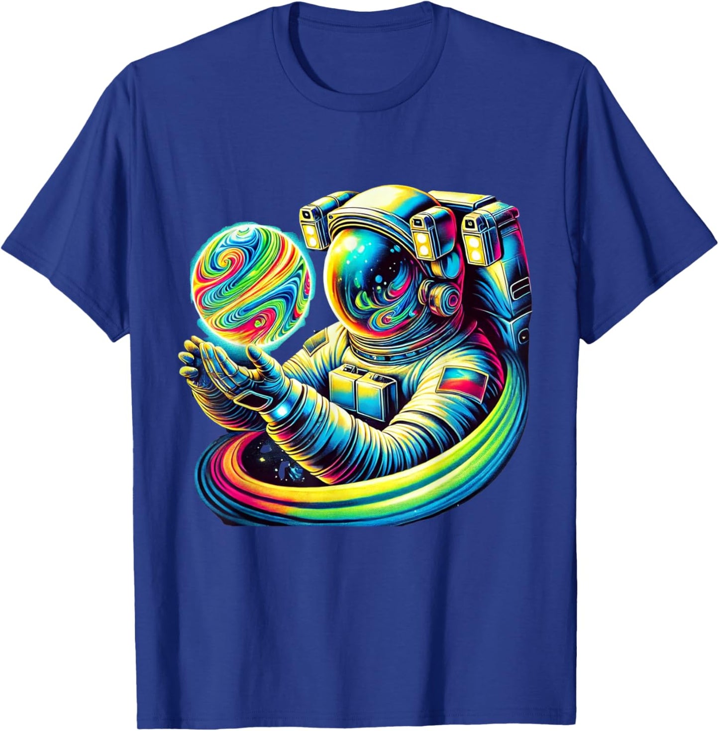 Astronaut Holding Planet Astronomy Cosmology Space Science T-Shirt - T-Shirt | Royal