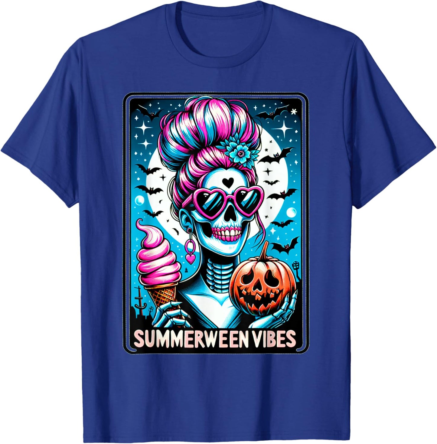 Summerween Vibes Skeleton Ice Cream Summer Vacation Funny T-Shirt - T-Shirt | Royal