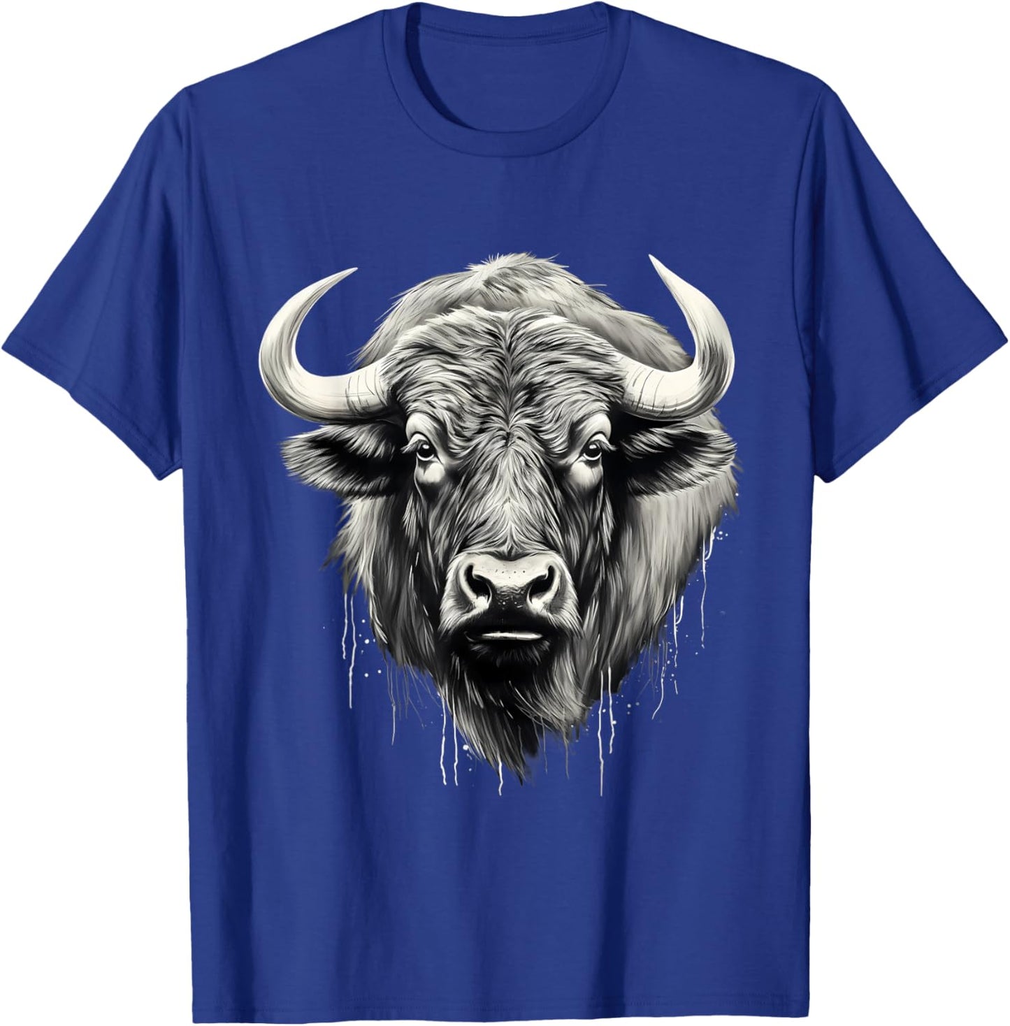 Buffalo Drawing Splash Artwork Bison Portrait Animal Print T-Shirt - T-Shirt | Royal