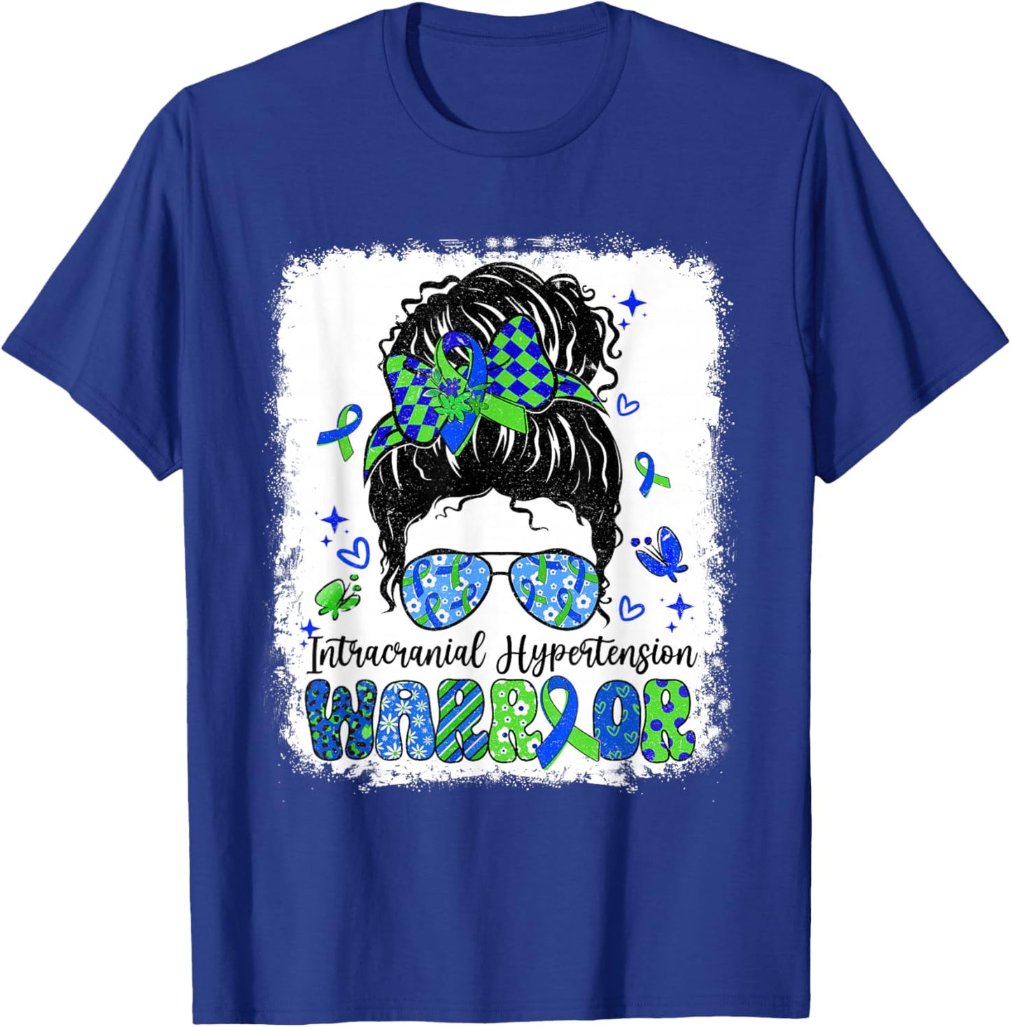 Warrior Messy Bun Green Blue Intracranial Hypertension T-Shirt - T-Shirt | Royal