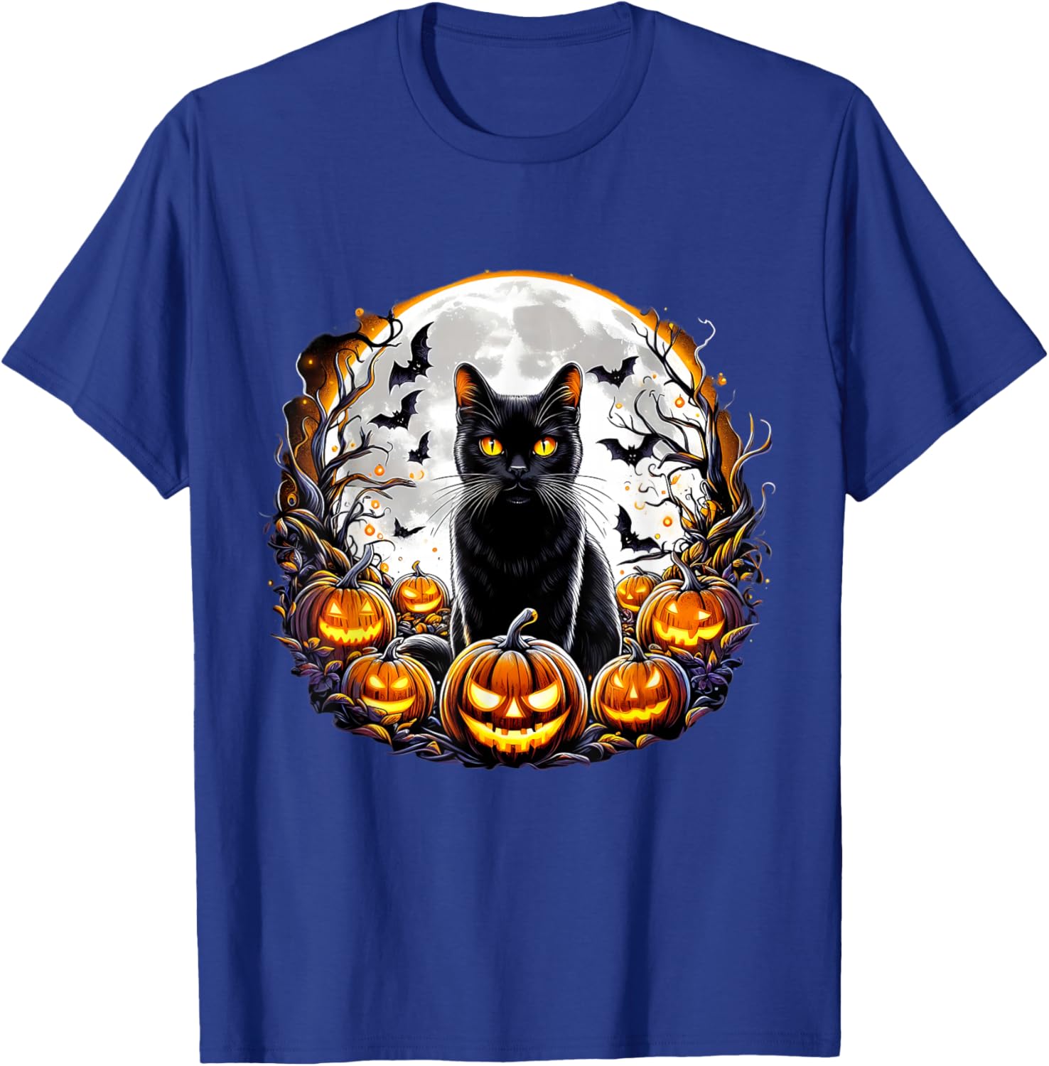Black Cat Halloween Full Moon Bat Pumpkin Night Scary Women T-Shirt - T-Shirt | Royal