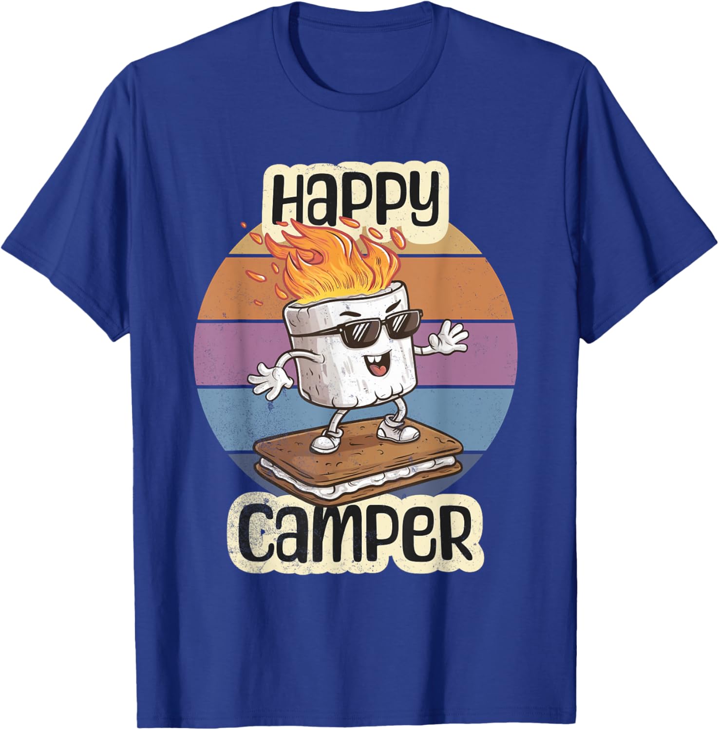 Happy Marshmallow Camper Cute Girls Kids Camp Camping Smores T-Shirt - T-Shirt | Royal
