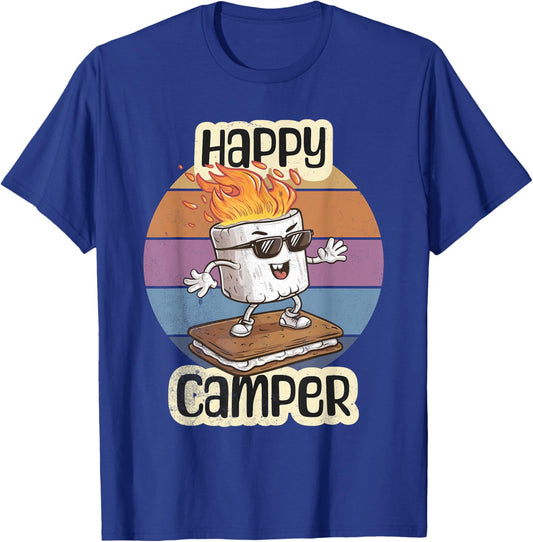 Happy Marshmallow Camper Cute Girls Kids Camp Camping Smores T-Shirt - T-Shirt | Royal