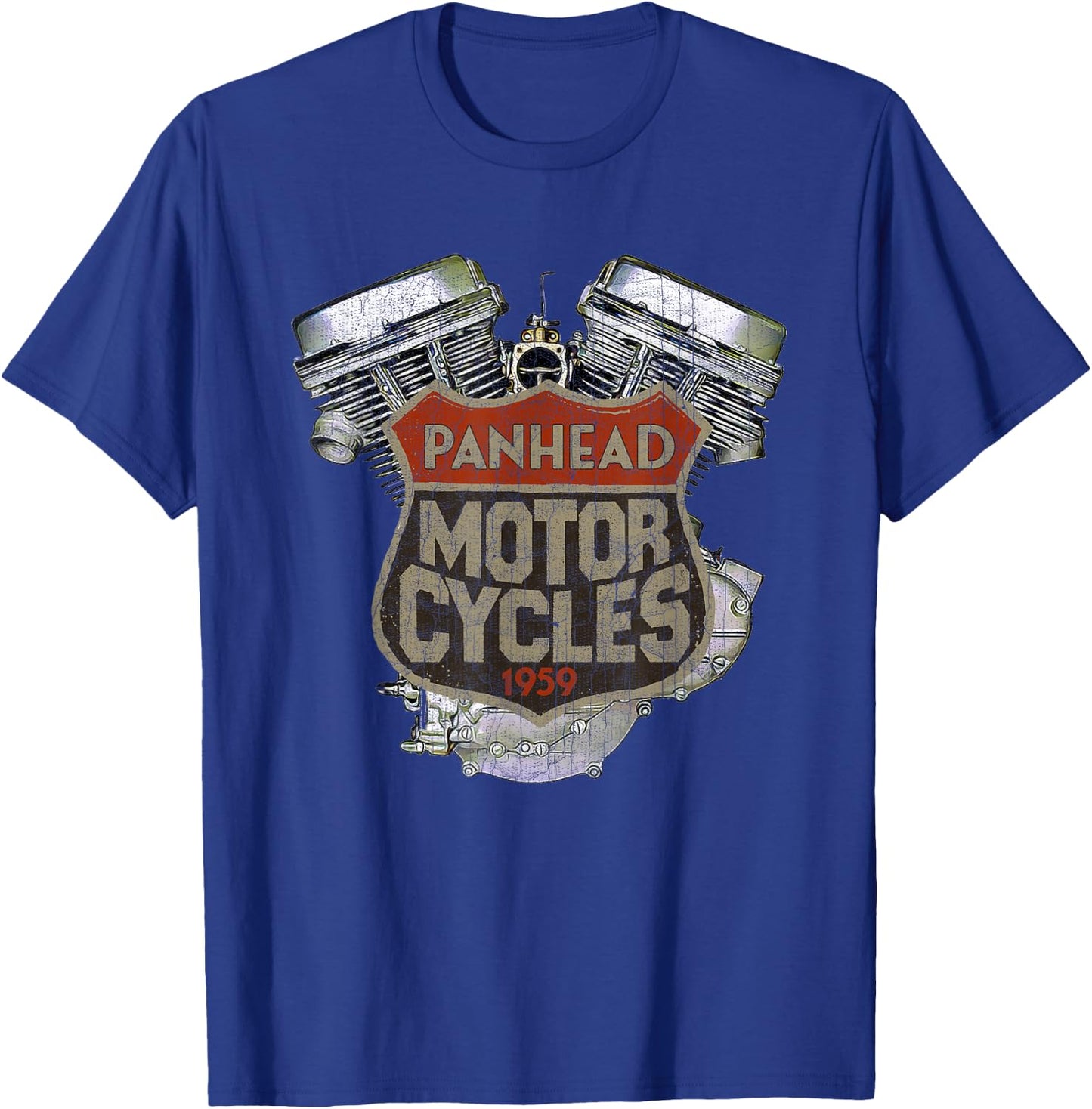 1959 Panhead Motorcycle Vintage Distressed Biker Chopper Rat T-Shirt - T-Shirt | Royal