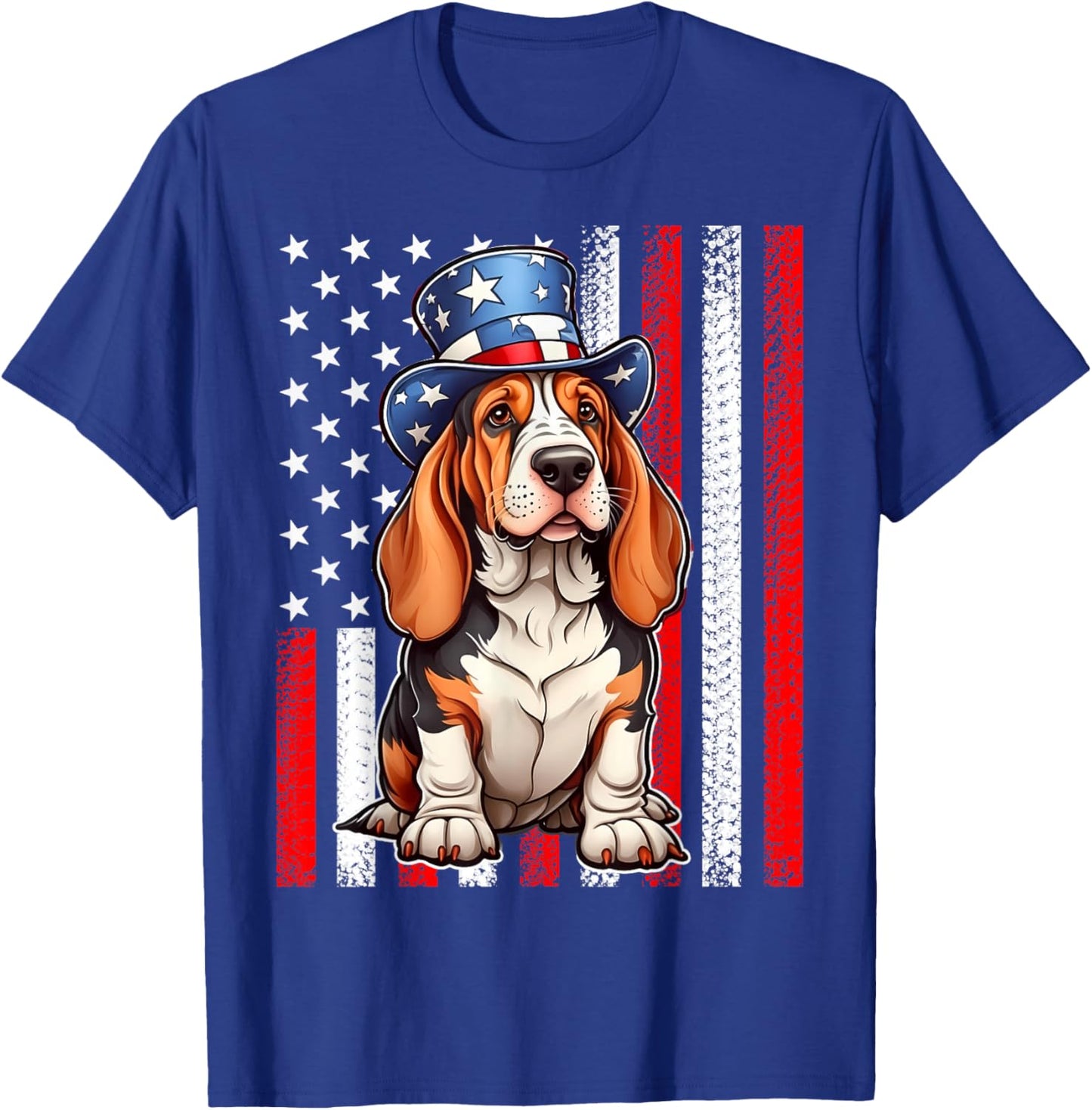 Pride Flag USA July 4 Patriotic Basset Hound Dog Lover T-Shirt - T-Shirt | Royal