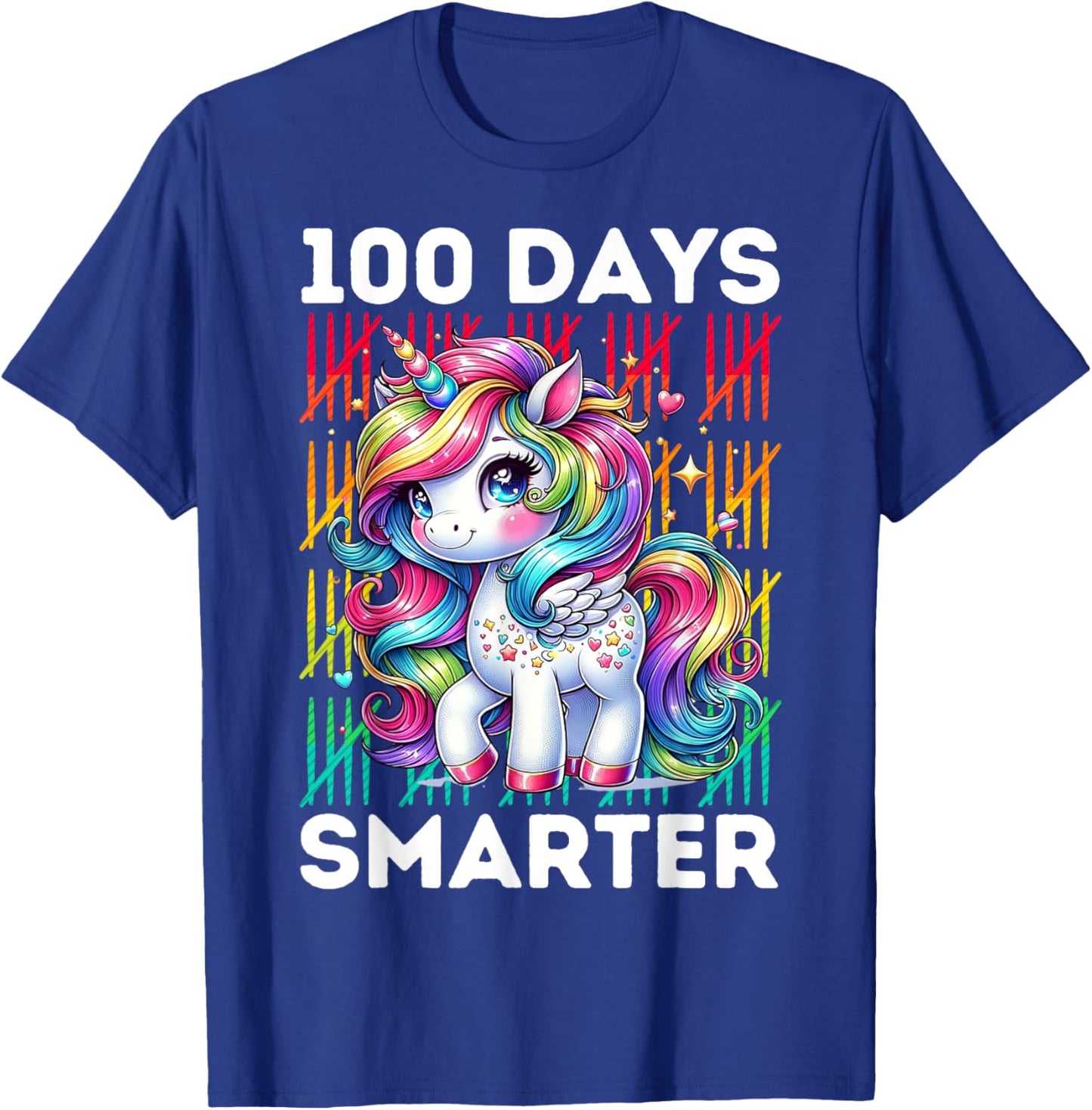 100 Days Smarter Kids 100th Day of School Rainbow Unicorn T-Shirt - T-Shirt | Royal