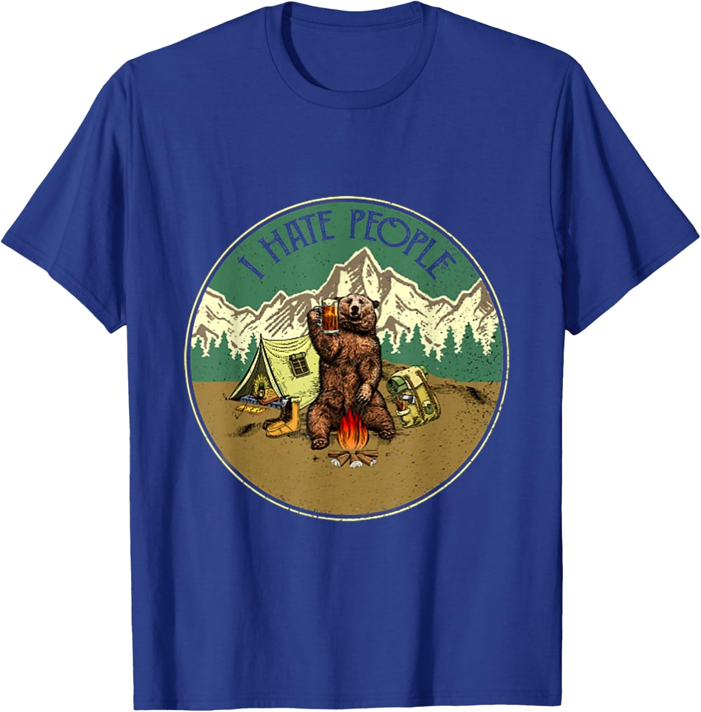 I Hate People Funny Bear Drinking Camper T-Shirt - T-Shirt | Royal