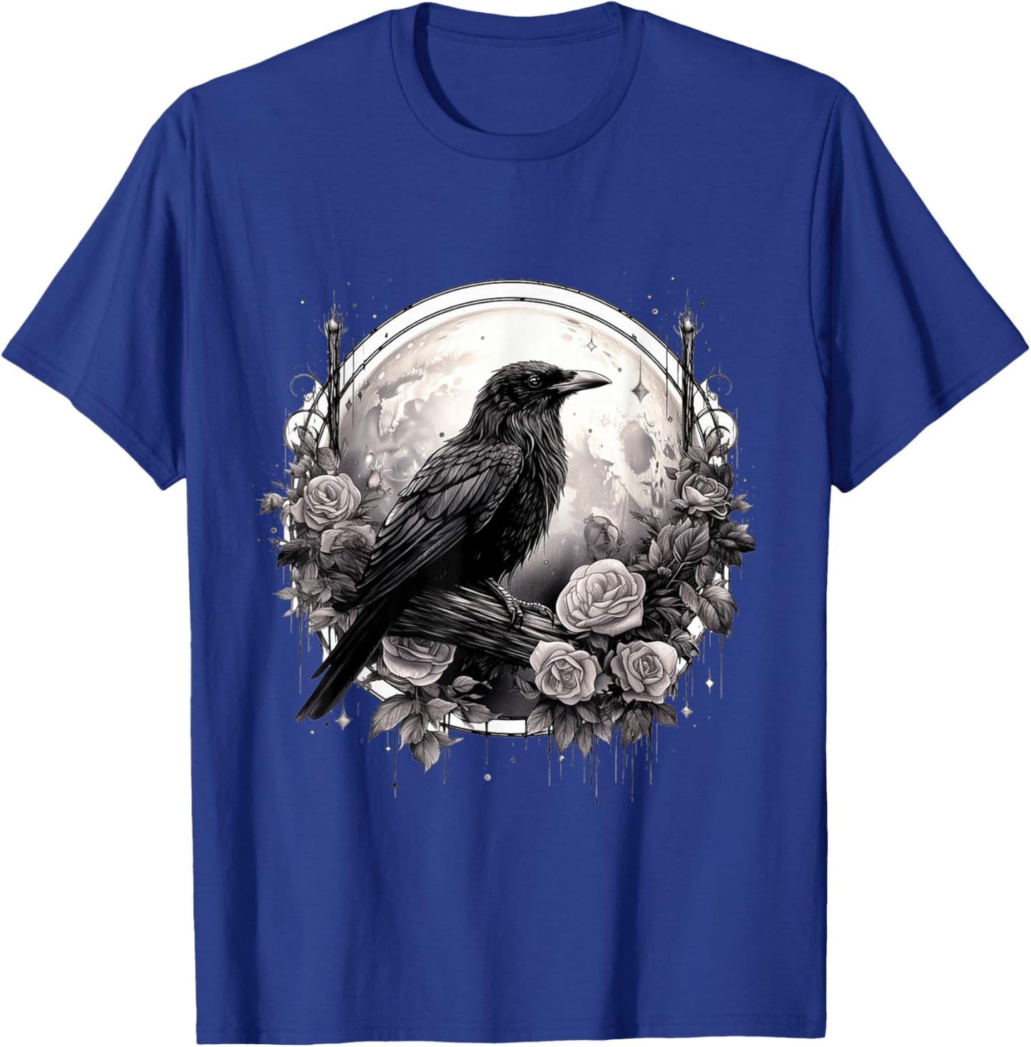 Raven Full Moon Gothic Witchy Crow Roses Mystical T-Shirt - T-Shirt | Royal
