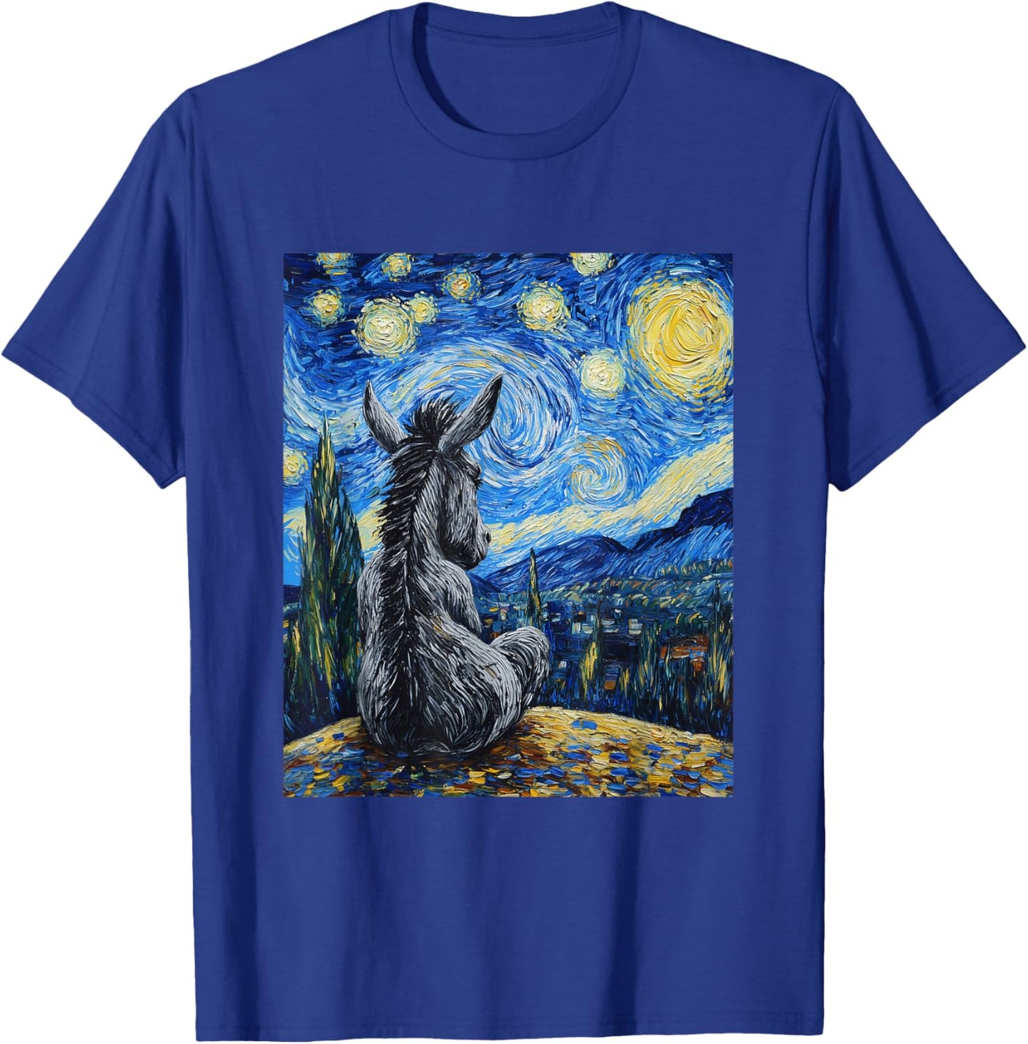 Donkey Van Gogh Style Starry Night Funny Graphic T-Shirt - T-Shirt | Royal