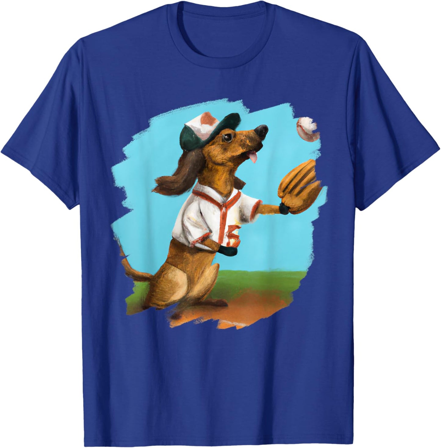 Dachshund Chiweenie Wiener Dog Playing Baseball Funny Men Women Kids T-Shirt - T-Shirt | Royal