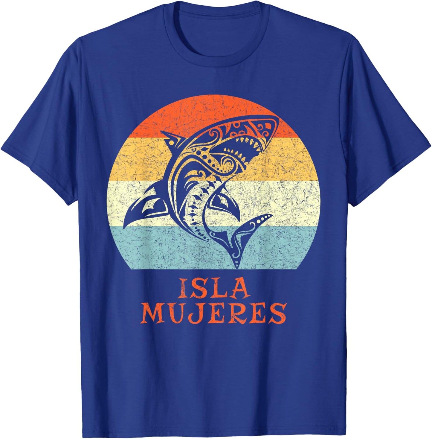 Isla Mujeres Caribbean Shark Vintage Retro Vacation T-Shirt - T-Shirt | Royal