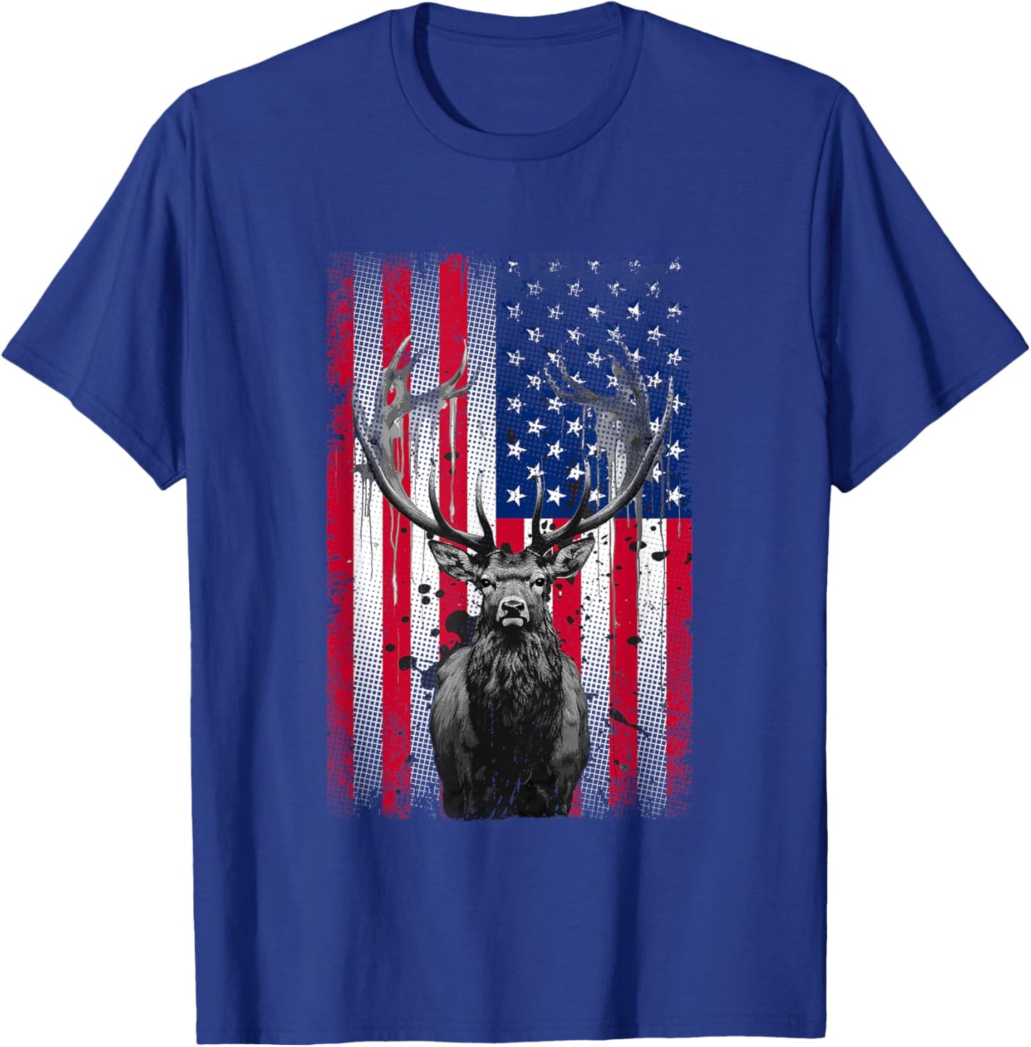 American Flag Outdoor Antlers Elk Deer Kids Men T-Shirt - T-Shirt | Royal