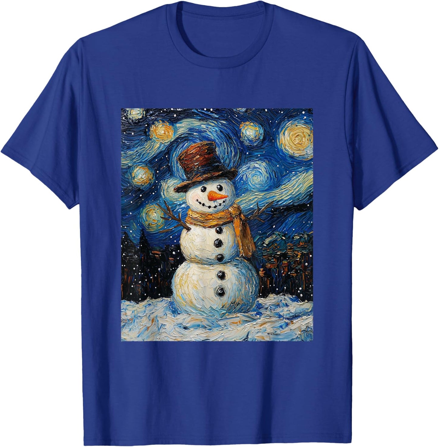 Snowman - Van Gogh Style - Starry Night - Funny Graphic T-Shirt - T-Shirt | Royal