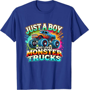 Just A Boy Who Loves Monster Trucks T-Shirt - T-Shirt | Royal