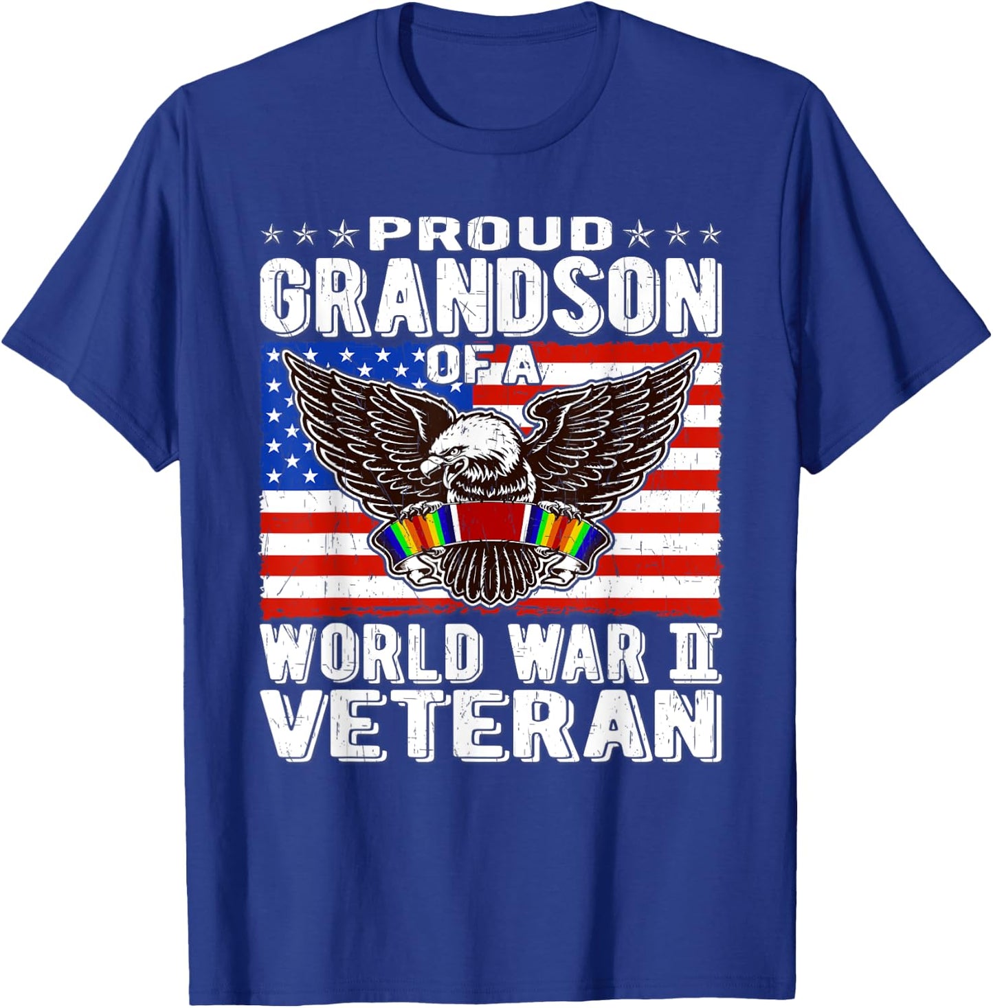 Proud Grandson Of A World War 2 Veteran - Patriotic WW2 Gift T-Shirt - T-Shirt | Royal
