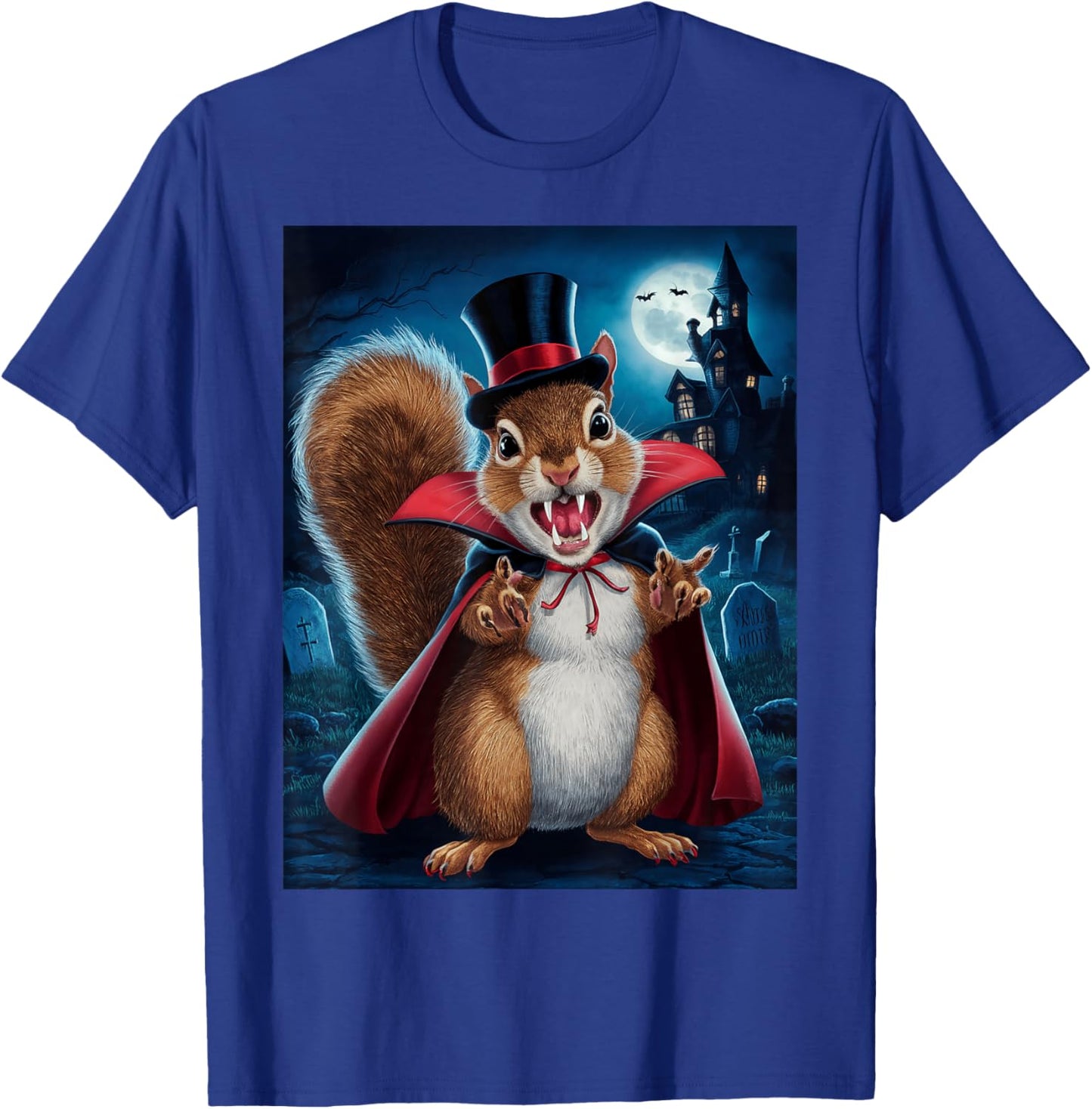 Vampire Squirrel Cartoon In Graveyard For Halloween T-Shirt - T-Shirt | Royal