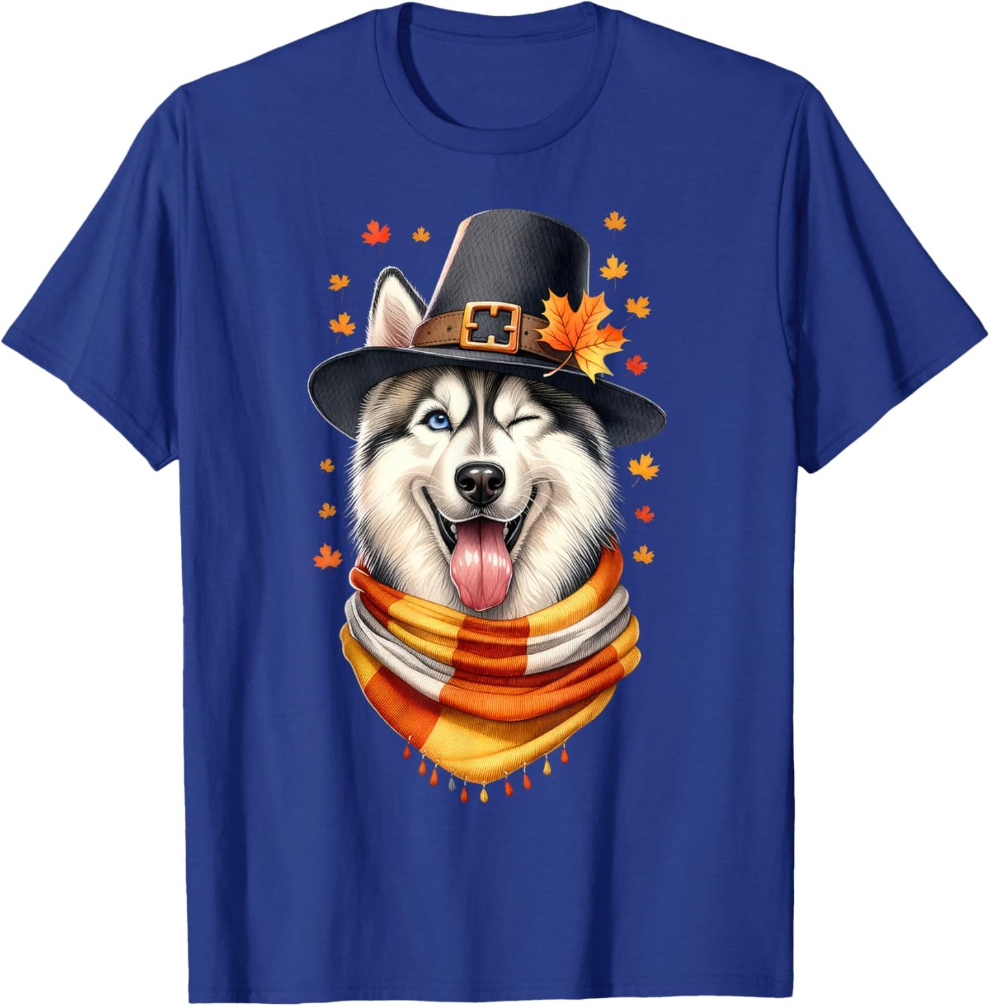 Siberian Husky Pilgrim Thanksgiving Gifts Women Men Girl Boy T-Shirt - T-Shirt | Royal