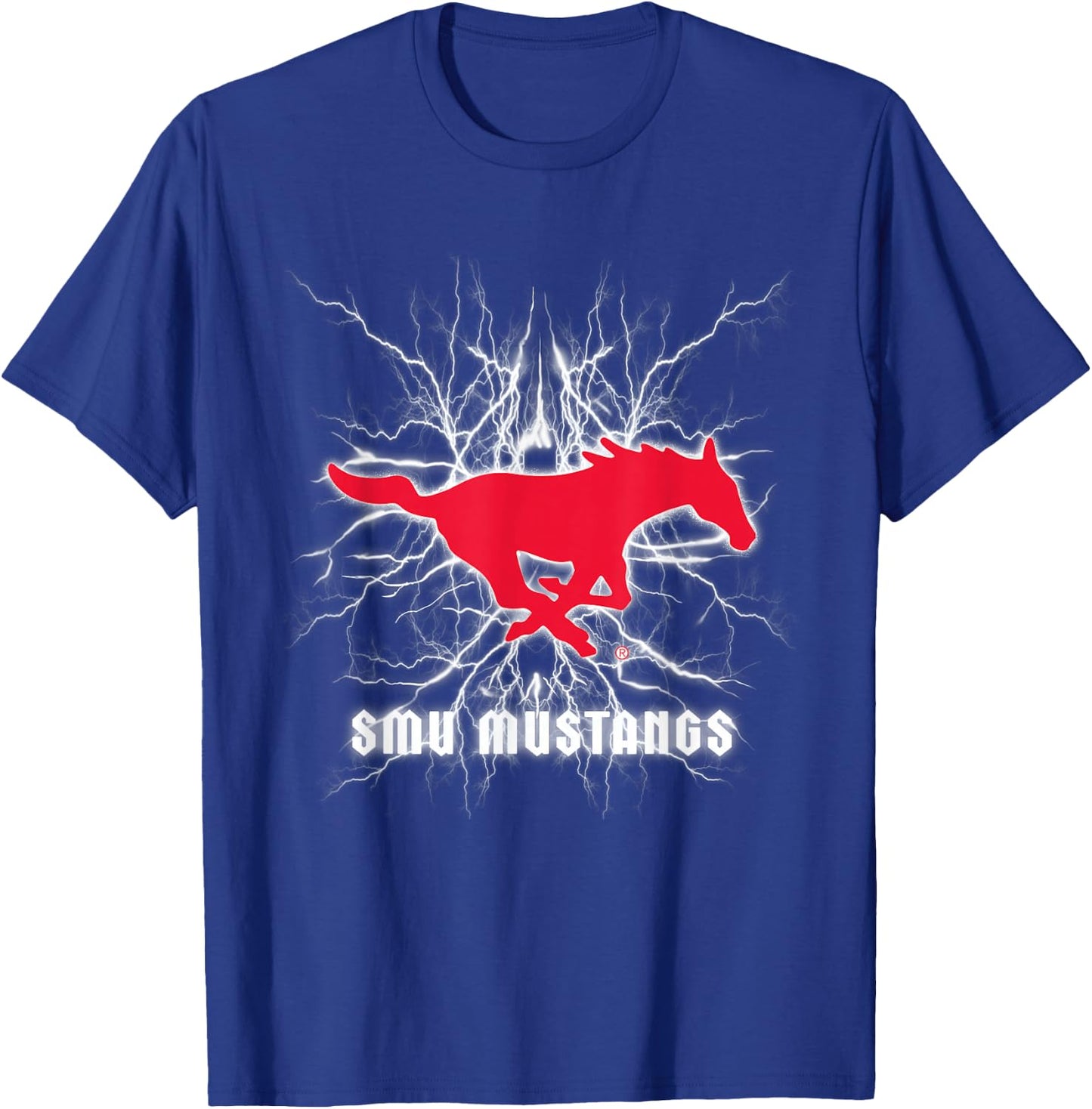 Elite Authentics SMU Mustangs 90's Lightning - Black, Small, -Adult T-Shirt - T-Shirt | Royal