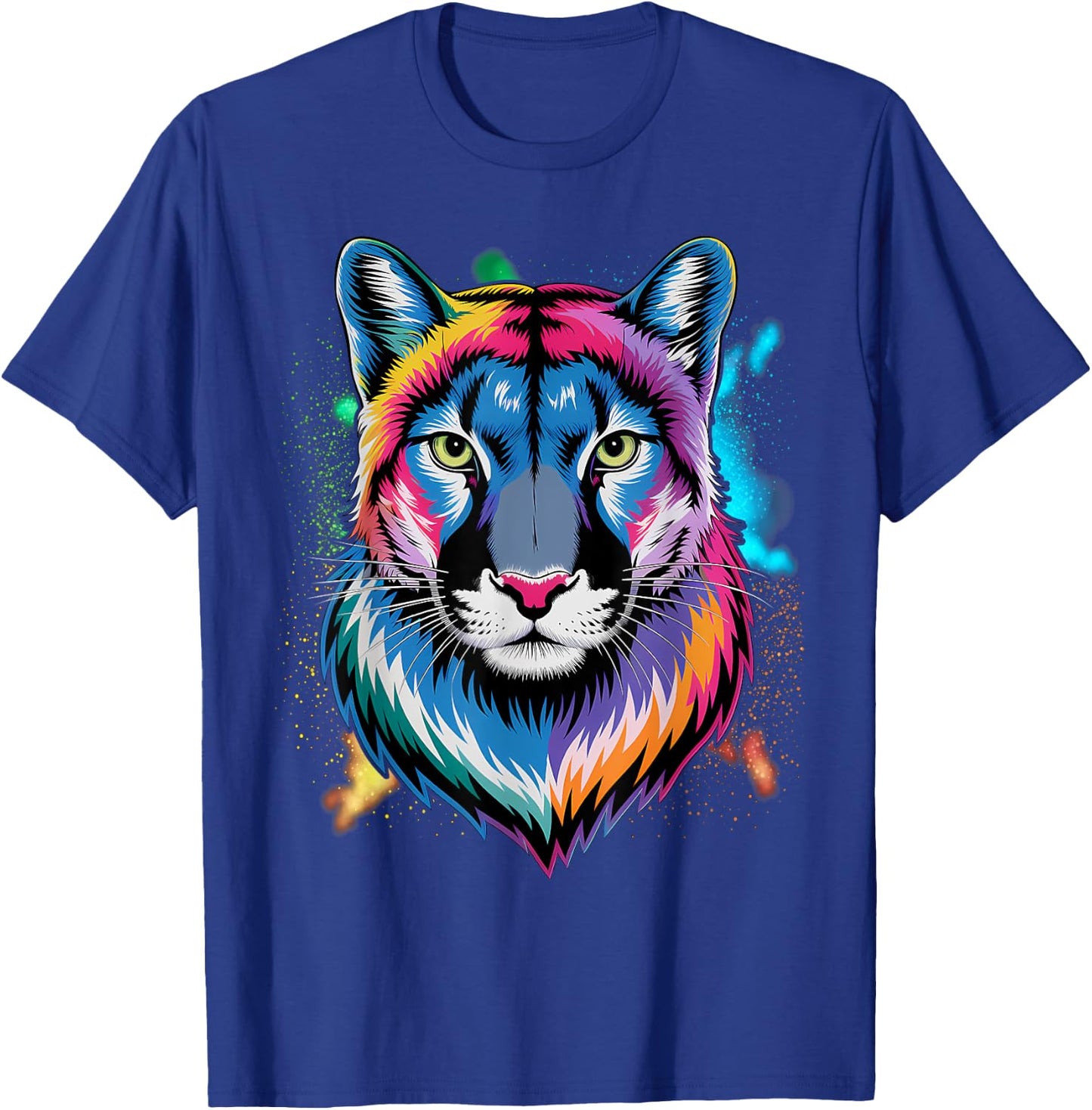 Puma Cougar Head Colorful Art Animals Watercolor Painting T-Shirt - T-Shirt | Royal