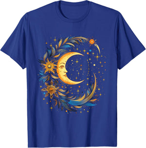 Mystic Sun and Moon Woman Mystical Flowers Aesthetic T-Shirt - T-Shirt | Royal