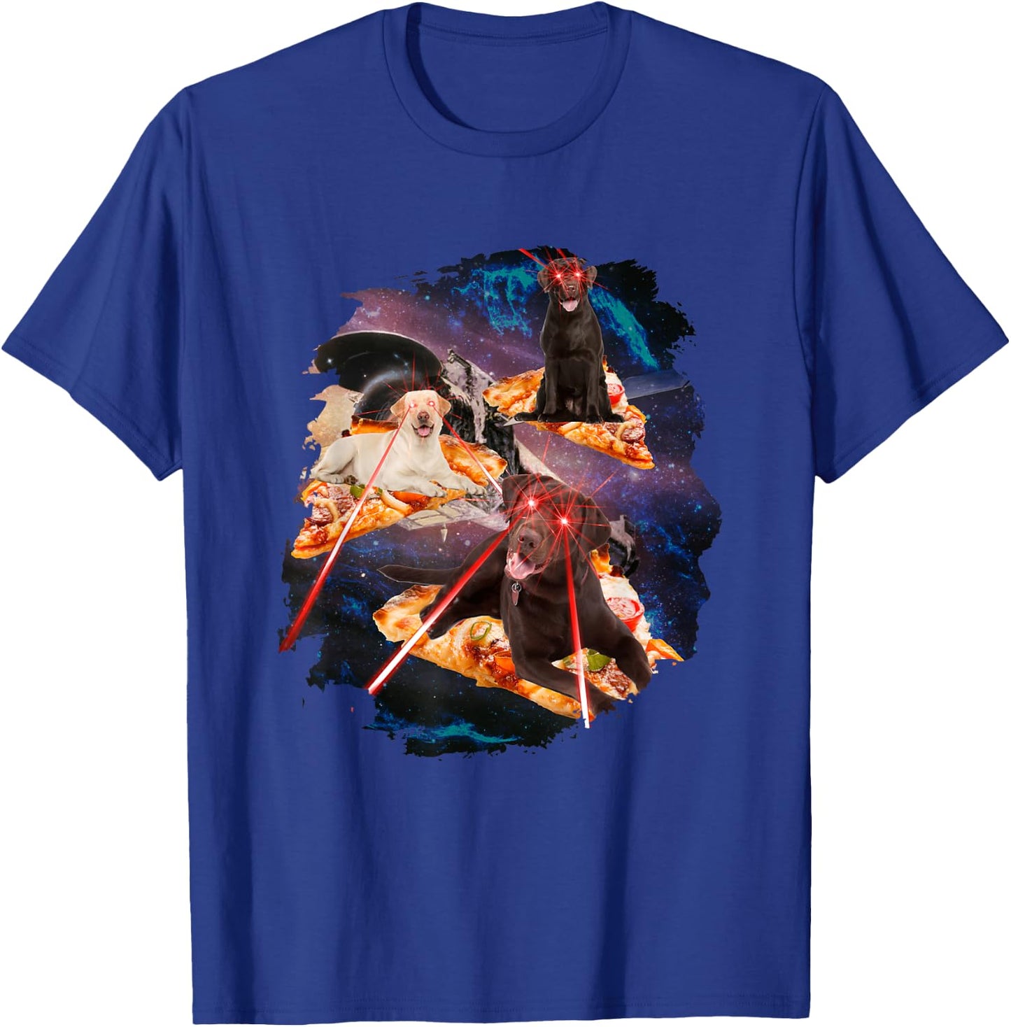 Dogs with Laser Eyes I Dog Puppy Laser Space Pizza T-Shirt - T-Shirt | Royal
