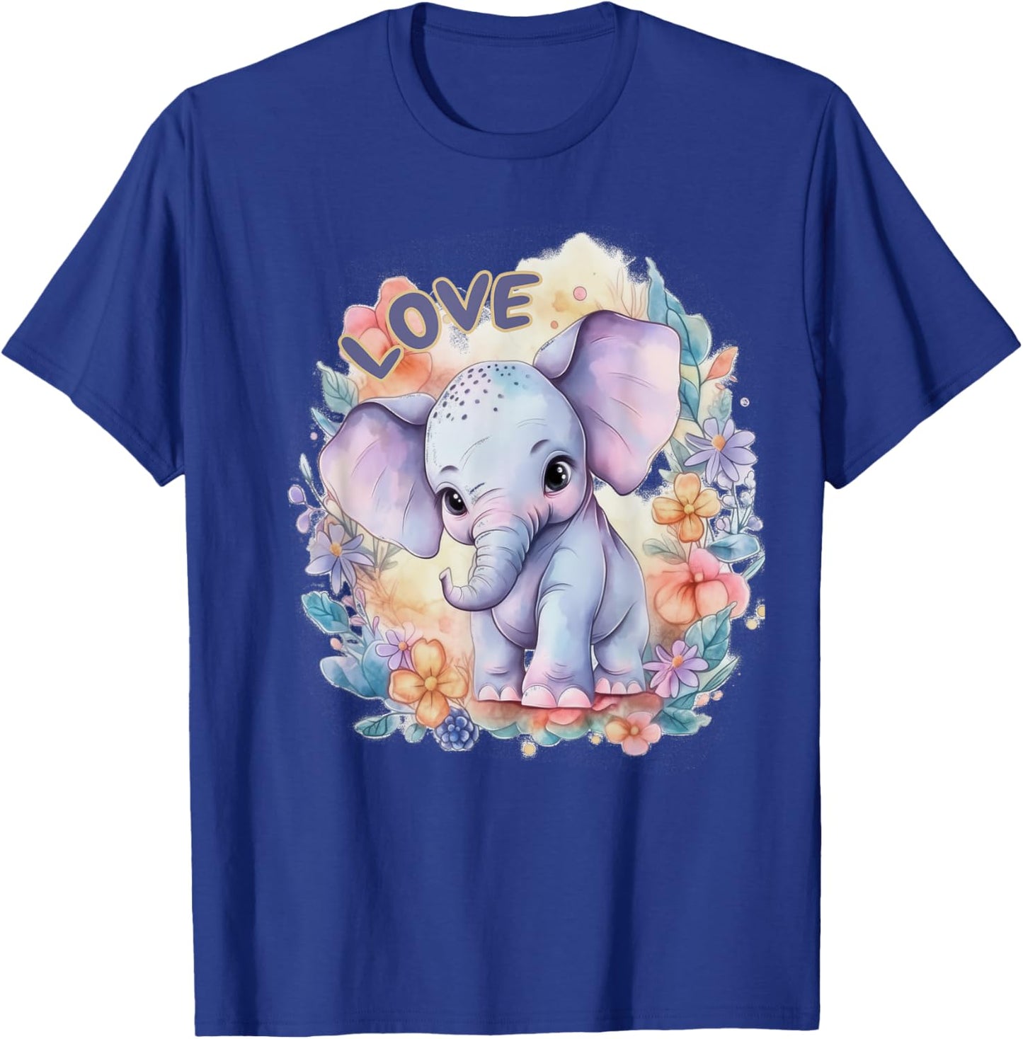 Elephant Baby Sweet Gift Girl Love Flowers T-Shirt - T-Shirt | Royal