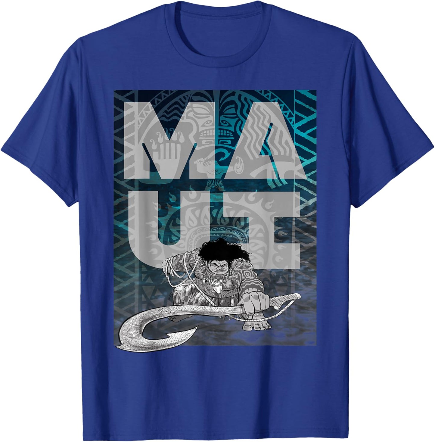 Disney Moana Maui Tattoo Style Letter Stack Portrait T-Shirt - T-Shirt | Royal