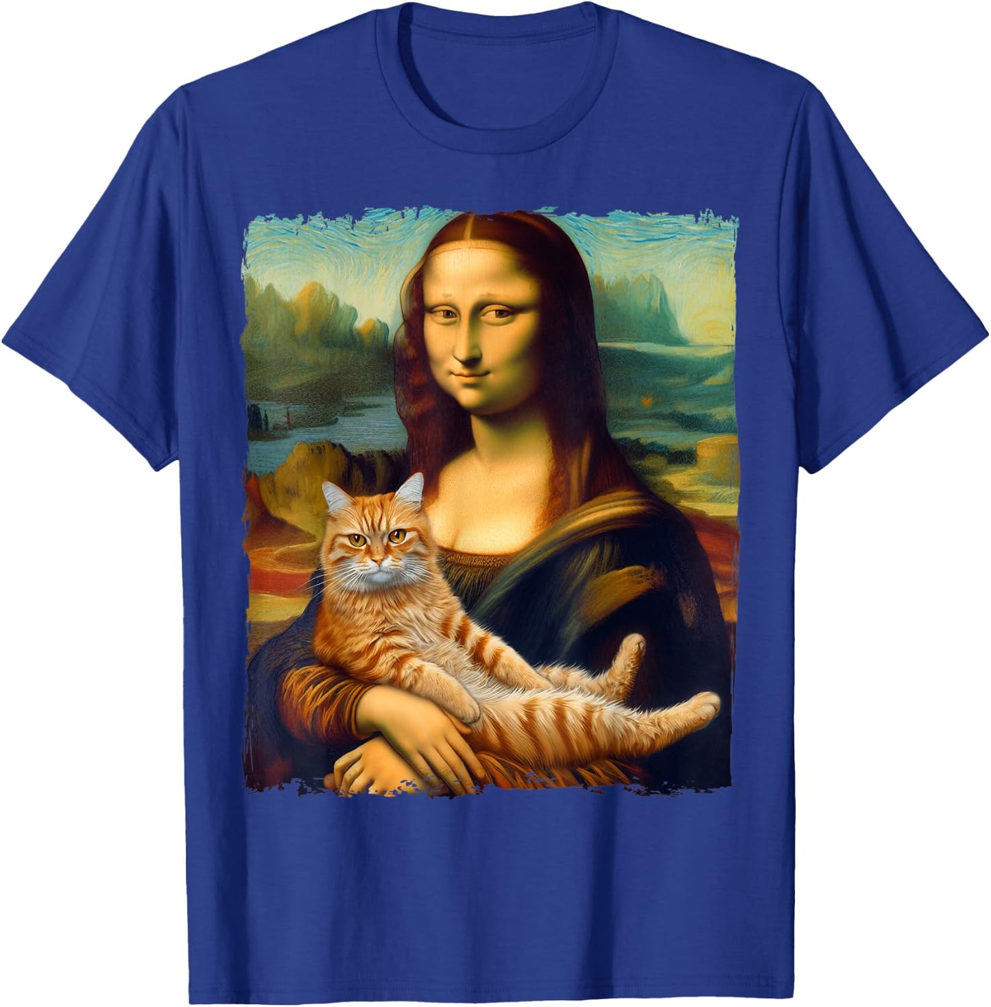 Mona Lisa Holding Cat Portrait Art Painting Kitty Cat Mom Men Women Kids T-Shirt - T-Shirt | Royal