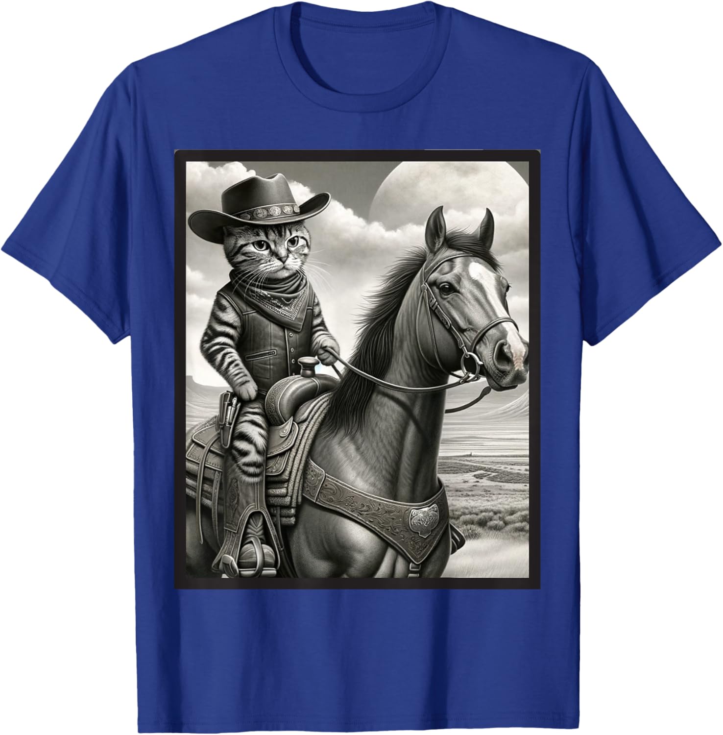 Cat Cowboy Funny Cats Kitten Riding Horse Cowboy Hat T-Shirt - T-Shirt | Royal