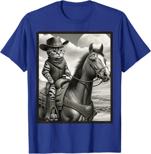 Cat Cowboy Funny Cats Kitten Riding Horse Cowboy Hat T-Shirt - T-Shirt | Royal
