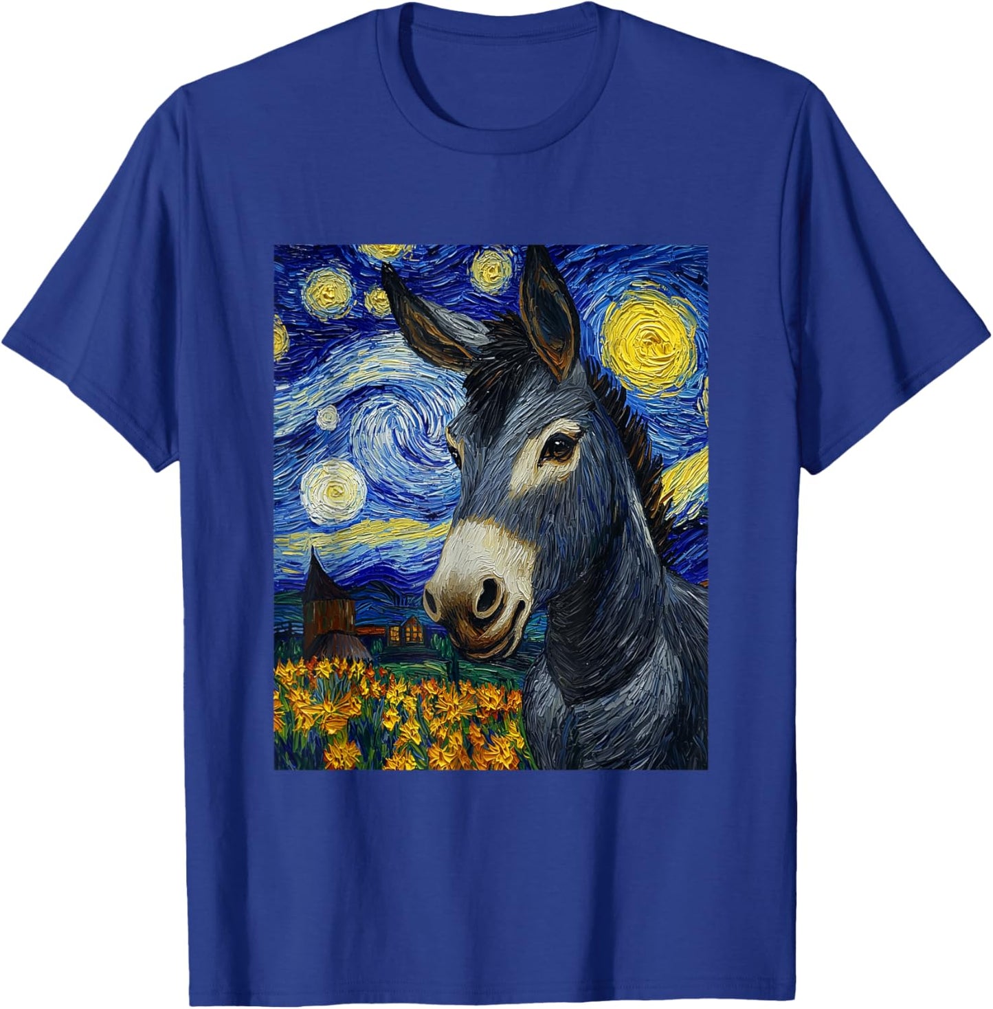 Funny Donkey - Van Gogh Style - Starry Night Graphic T-Shirt - T-Shirt | Royal
