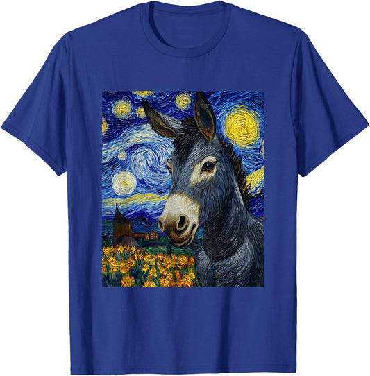 Funny Donkey - Van Gogh Style - Starry Night Graphic T-Shirt - T-Shirt | Royal