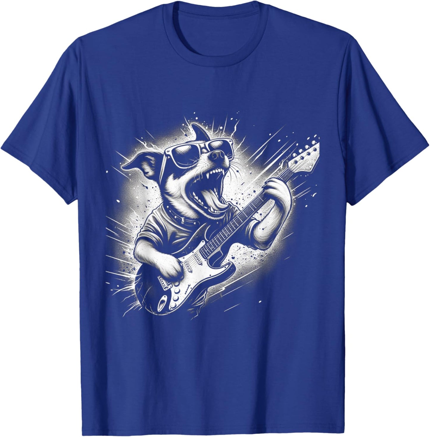 Rock n Roll Dog Cool Dog with Guitar Rock Star Dog Art T-Shirt - T-Shirt | Royal